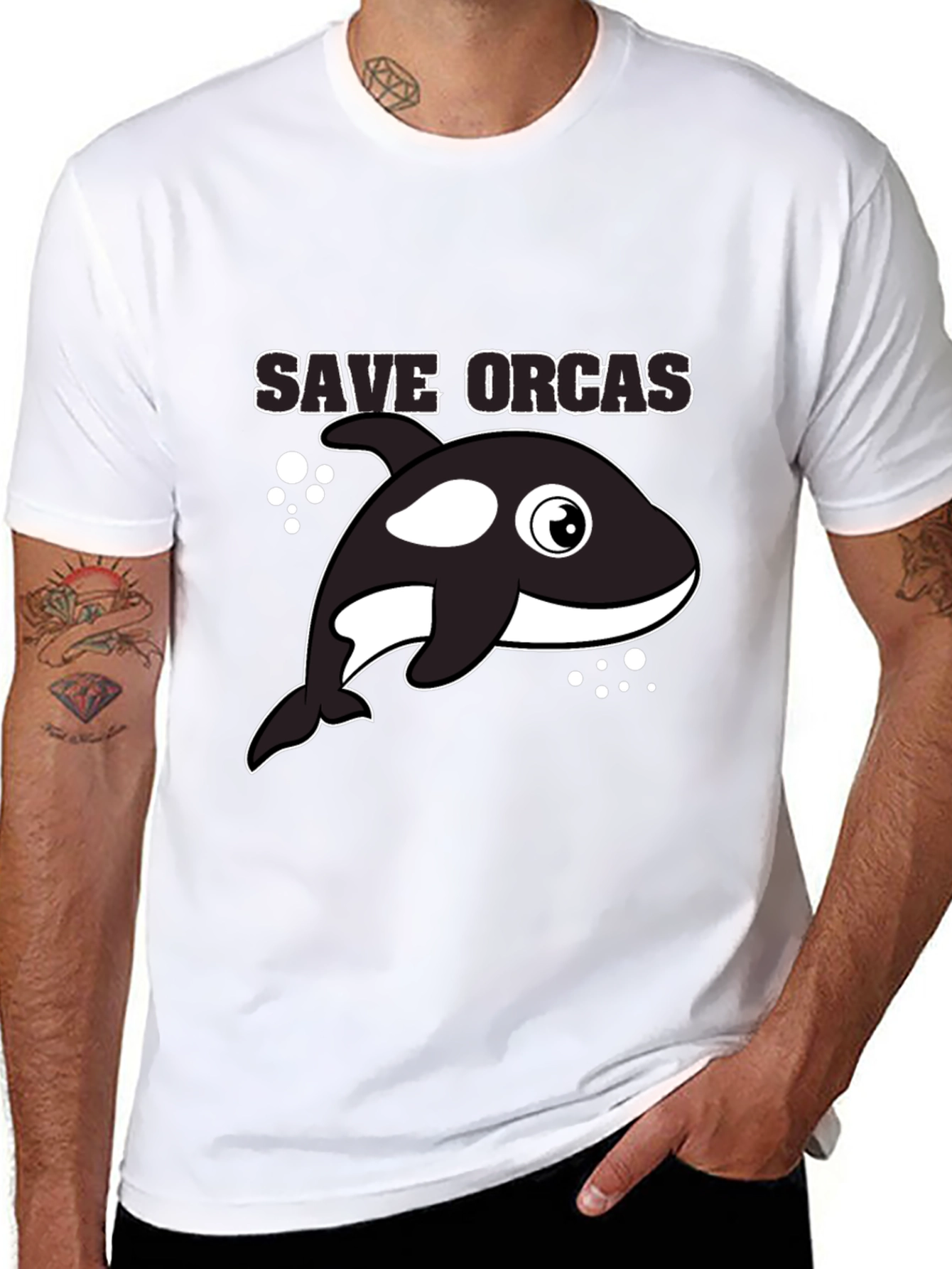 Black Save Orcas Black T-Shirt view 8