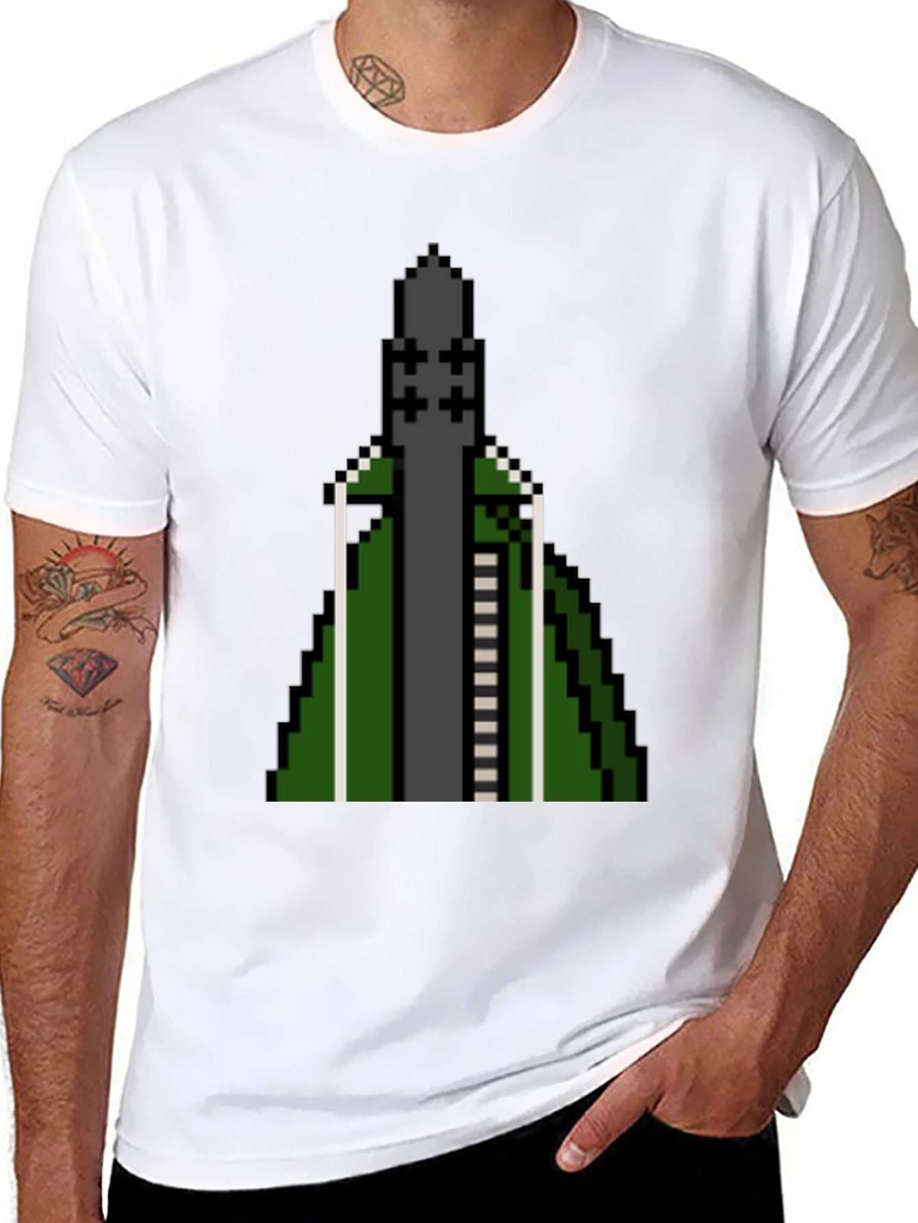 Black Pixelated Rocket T-Shirt - Retro Gaming Style view 8