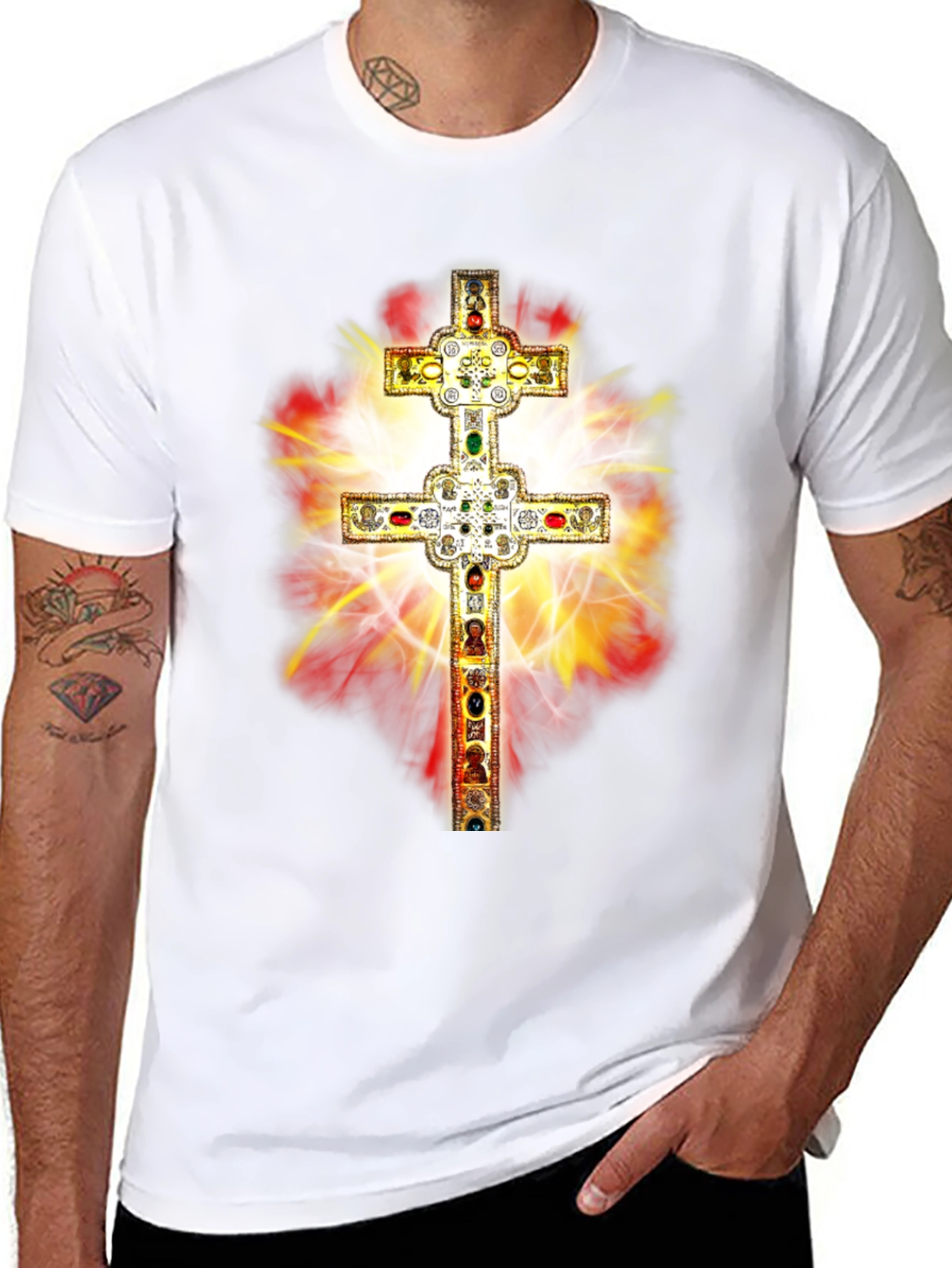 Black Ornate Cross Graphic Tee - Religious Fashion view 8
