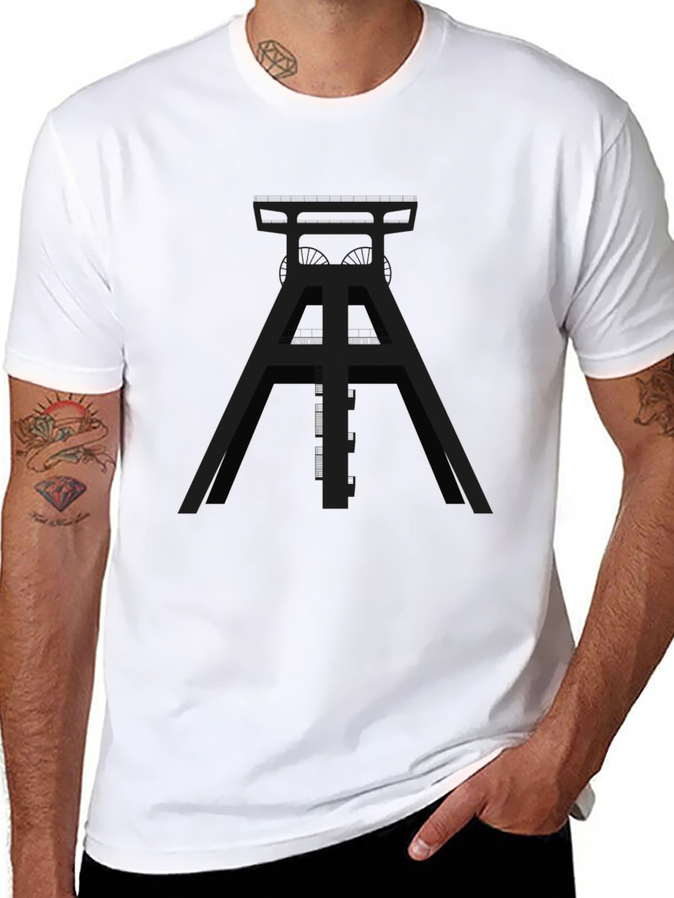 Black Industrial Design Black T-Shirt view 8