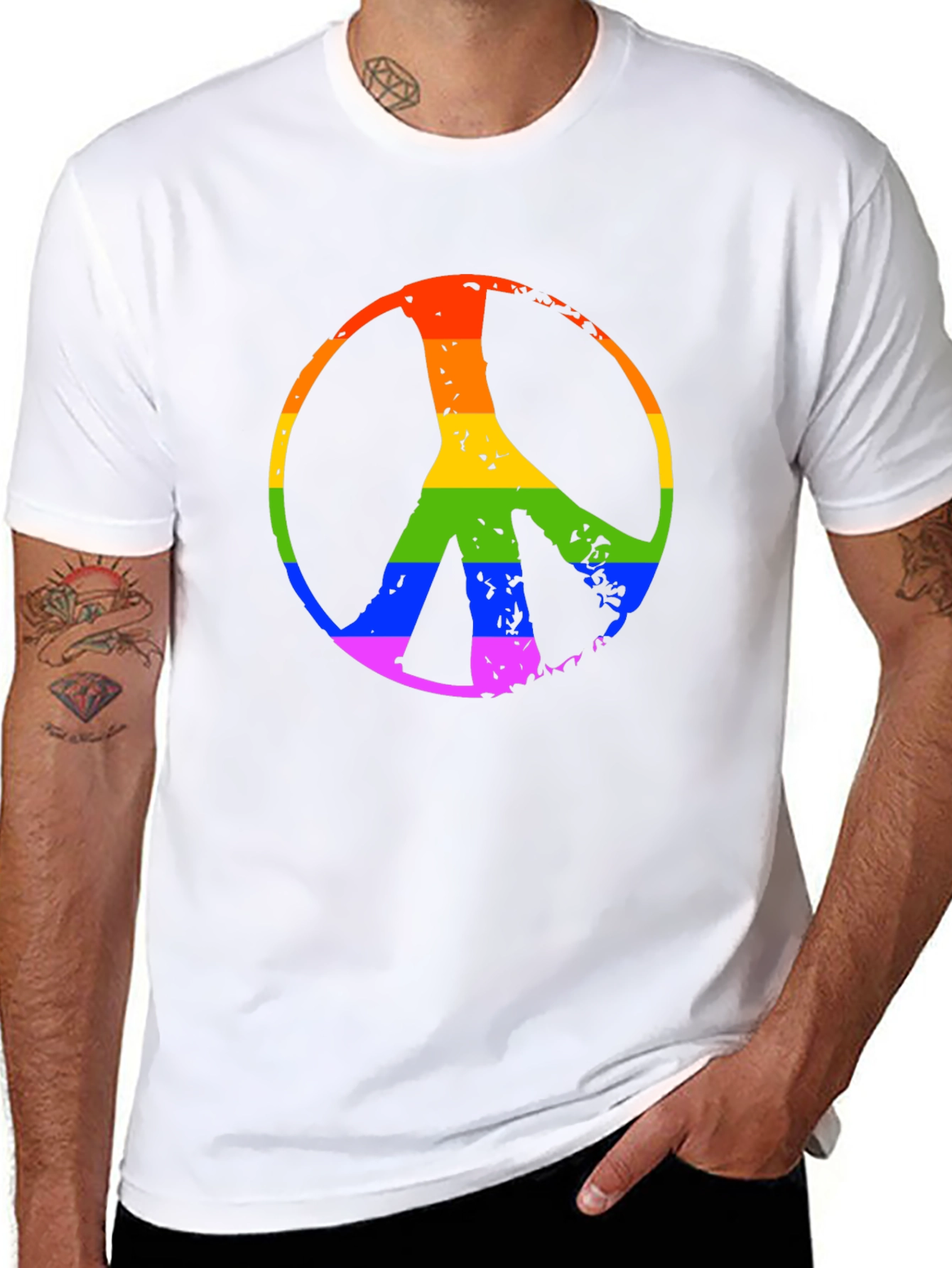 Black Rainbow Peace Sign Black T-Shirt view 8
