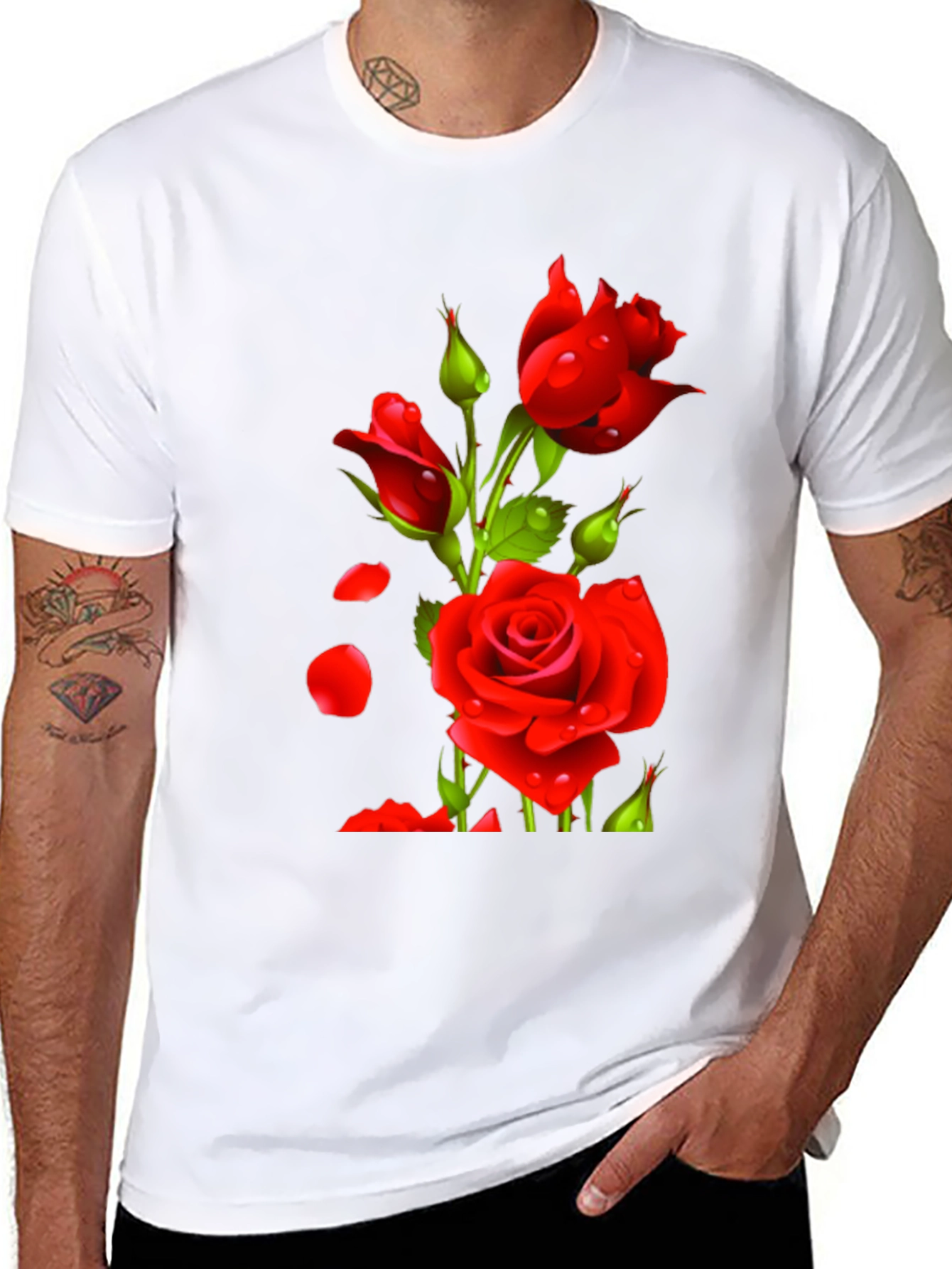 Black Men's Black Rose Graphic T-Shirt view 8