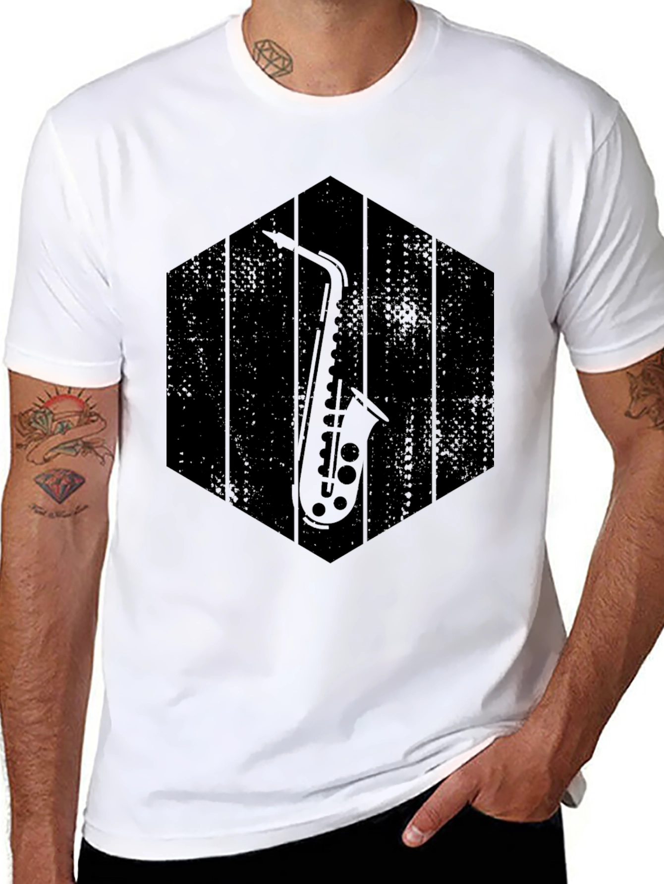 Black Saxophone Graphic Tee - Musician Style Shirt view 8