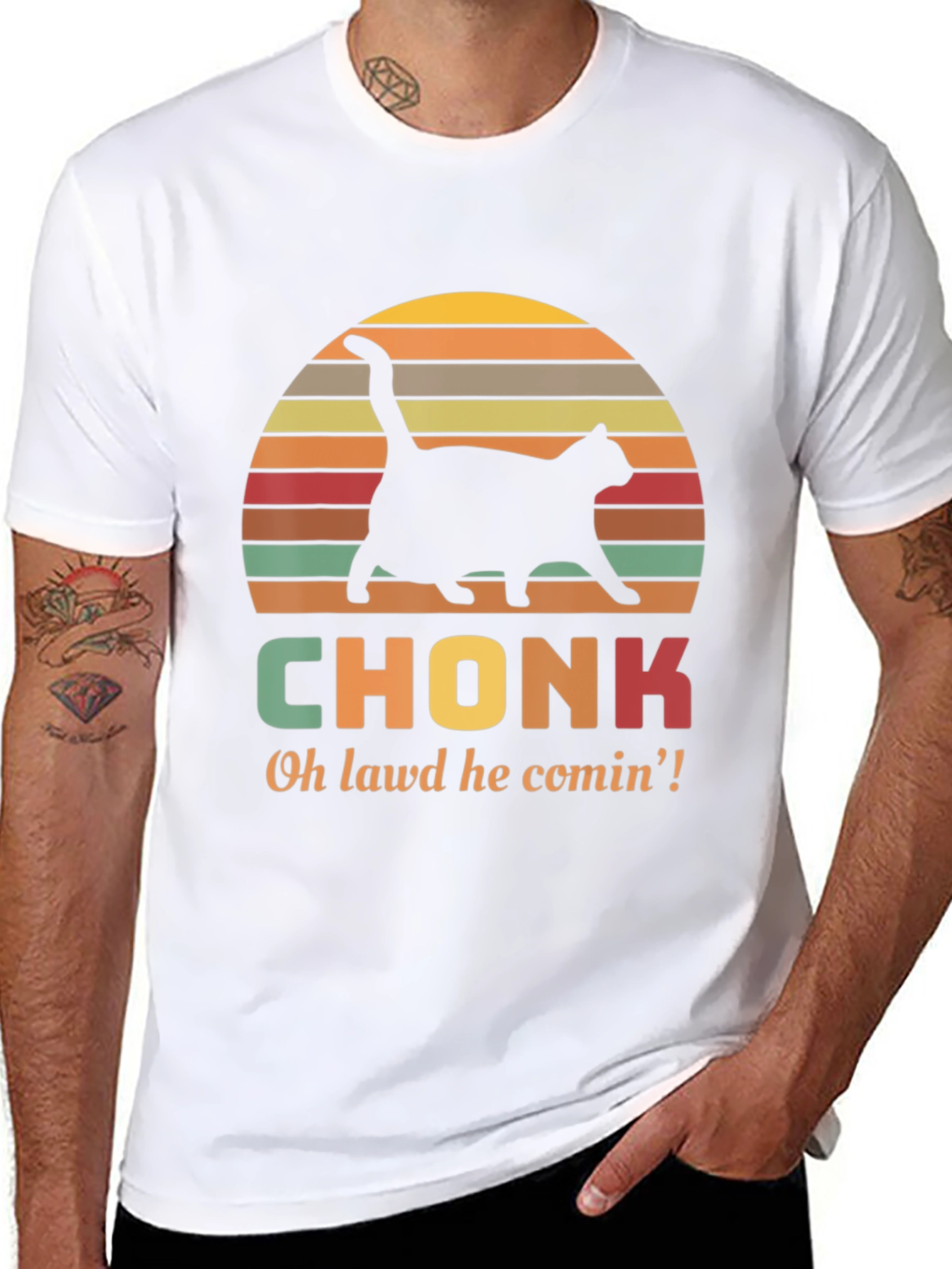 Black Chonk Cat T-Shirt - Oh Lawd He Comin'! view 8