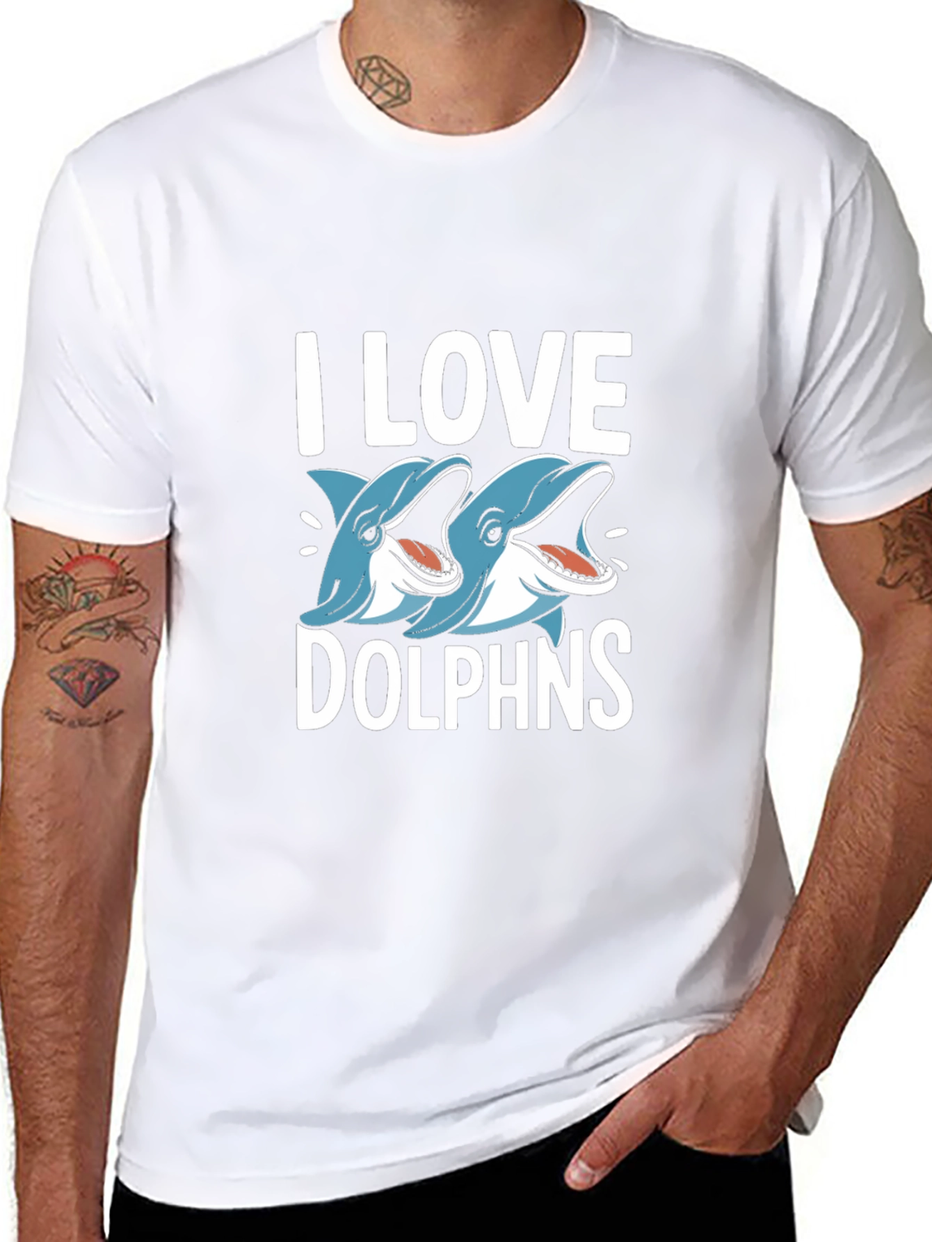 Black I Love Dolphins Black Graphic Tee view 8