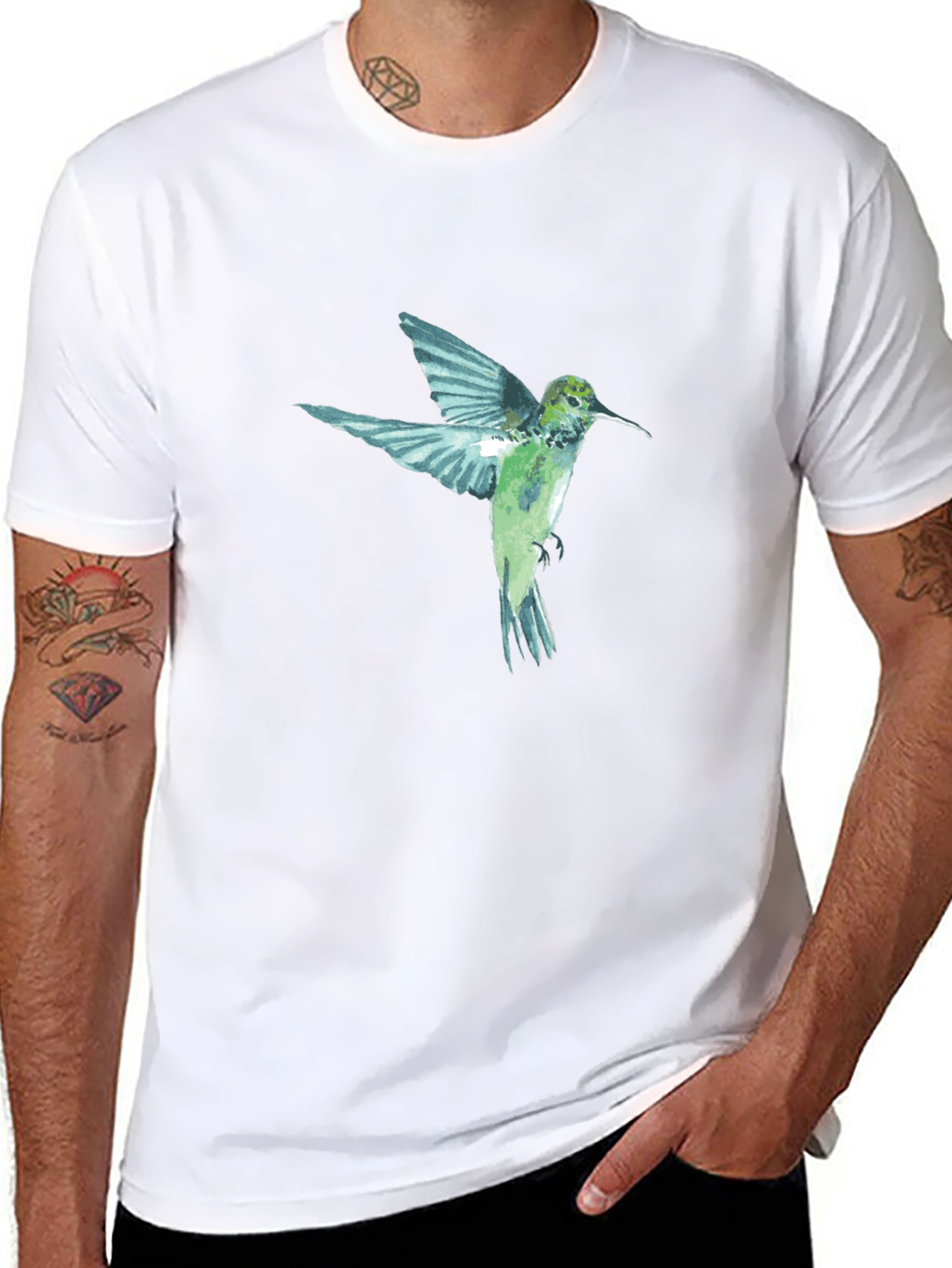 Black Hummingbird Graphic Print Black T-Shirt view 8
