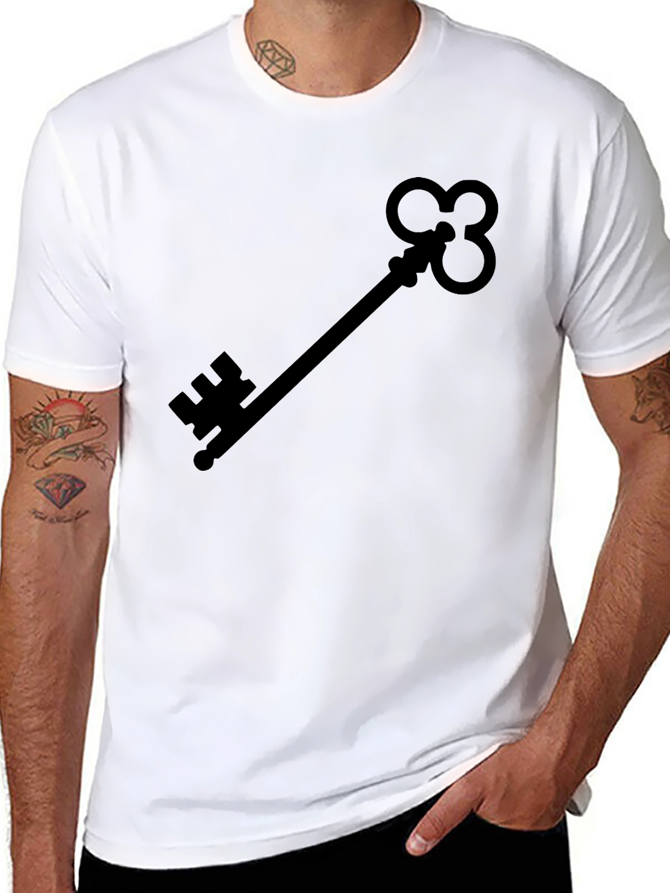 Black Skeleton Key Graphic Tee - Black Cotton Shirt view 8