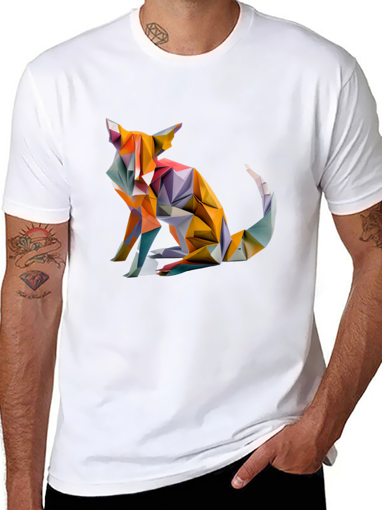 Black Geometric Fox Graphic Black T-Shirt view 8