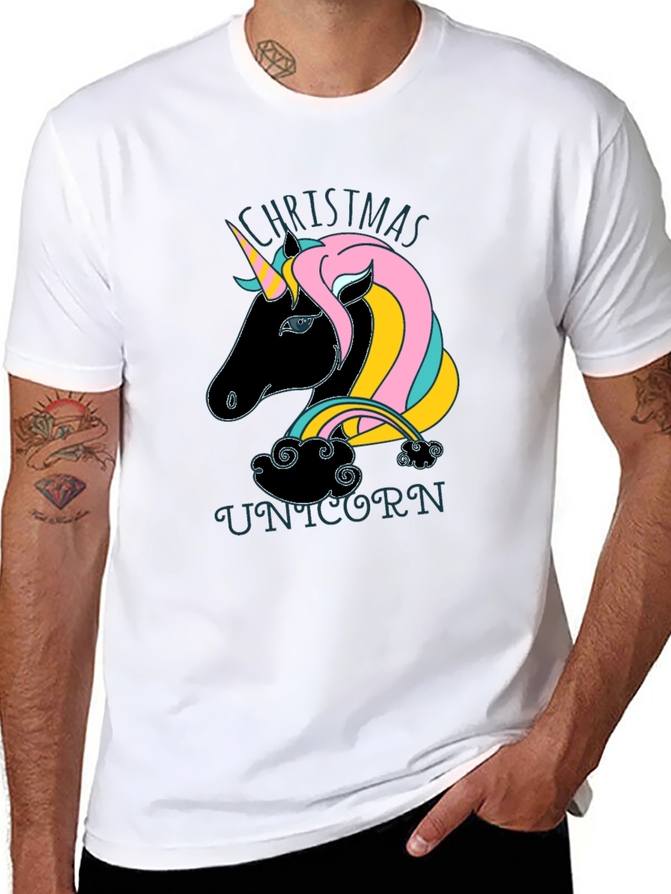 Black Christmas Unicorn Black T-Shirt view 8