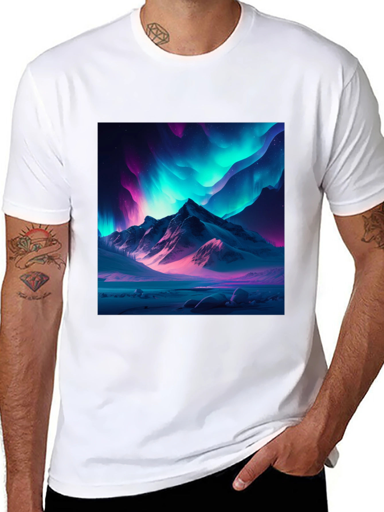 Black Aurora Mountain Graphic Tee - Black Cotton Blend view 8