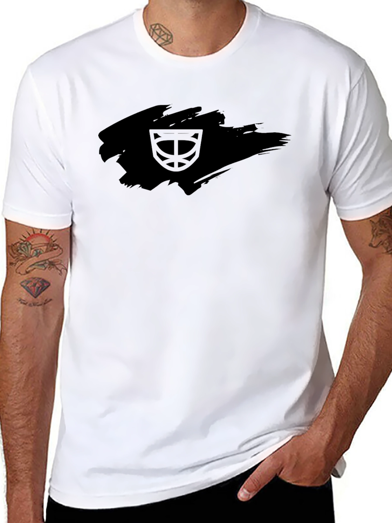 Black Men's Black T-Shirt with Artistic Brushstroke Graphic view 8