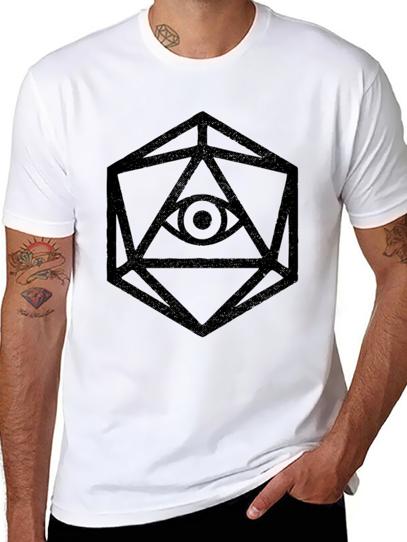 Black Geometric Eye Graphic Tee - Black view 8