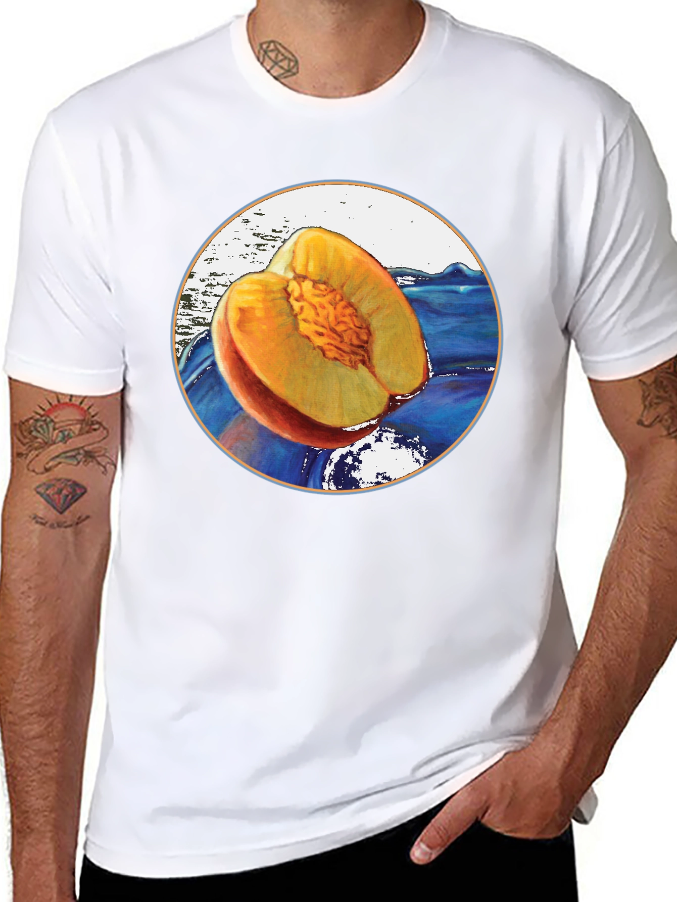 Black Peach Fruit Graphic T-Shirt - Unique Design view 8