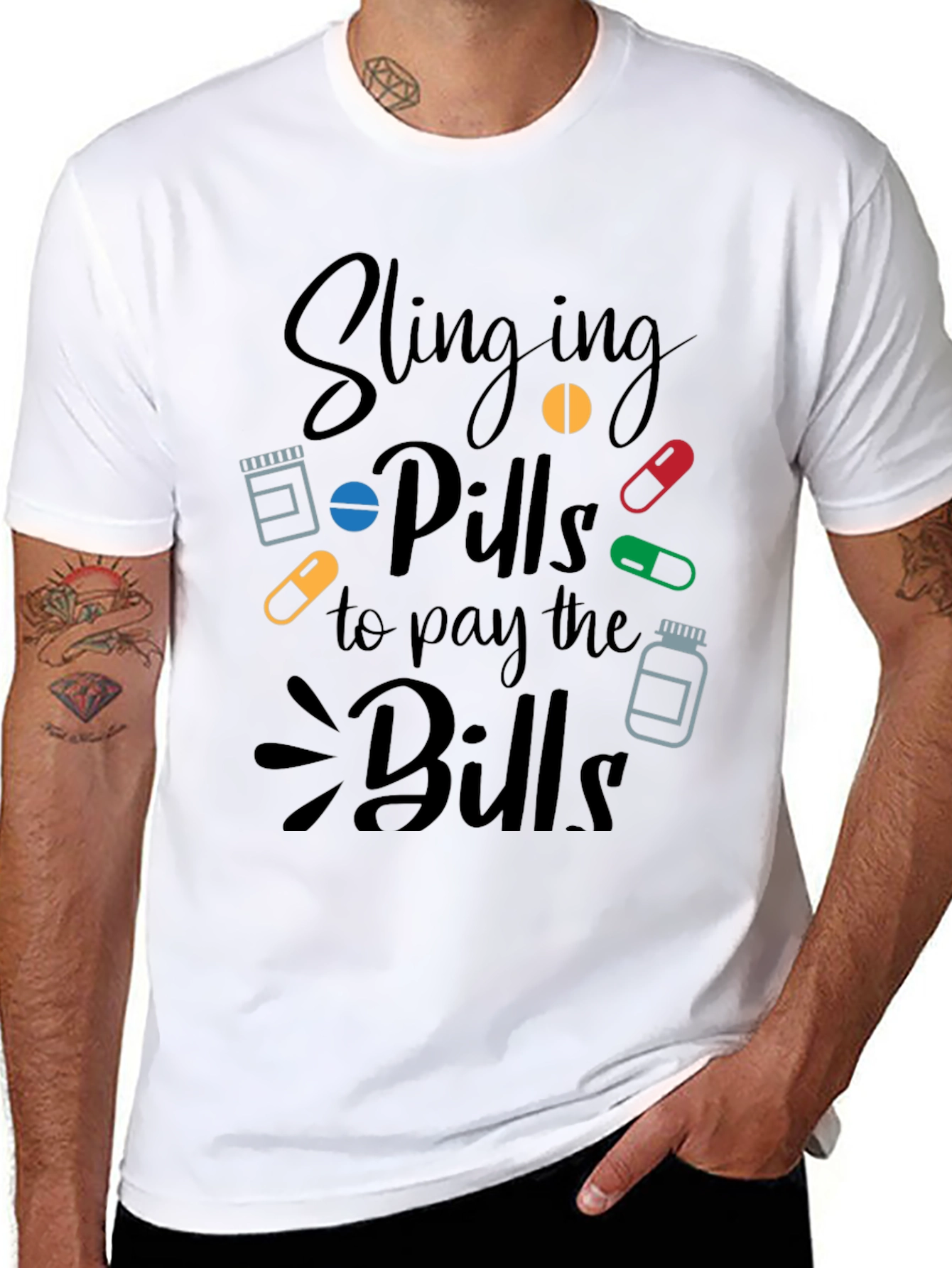Black Slinging Pills Funny Pharmacy T-Shirt view 8