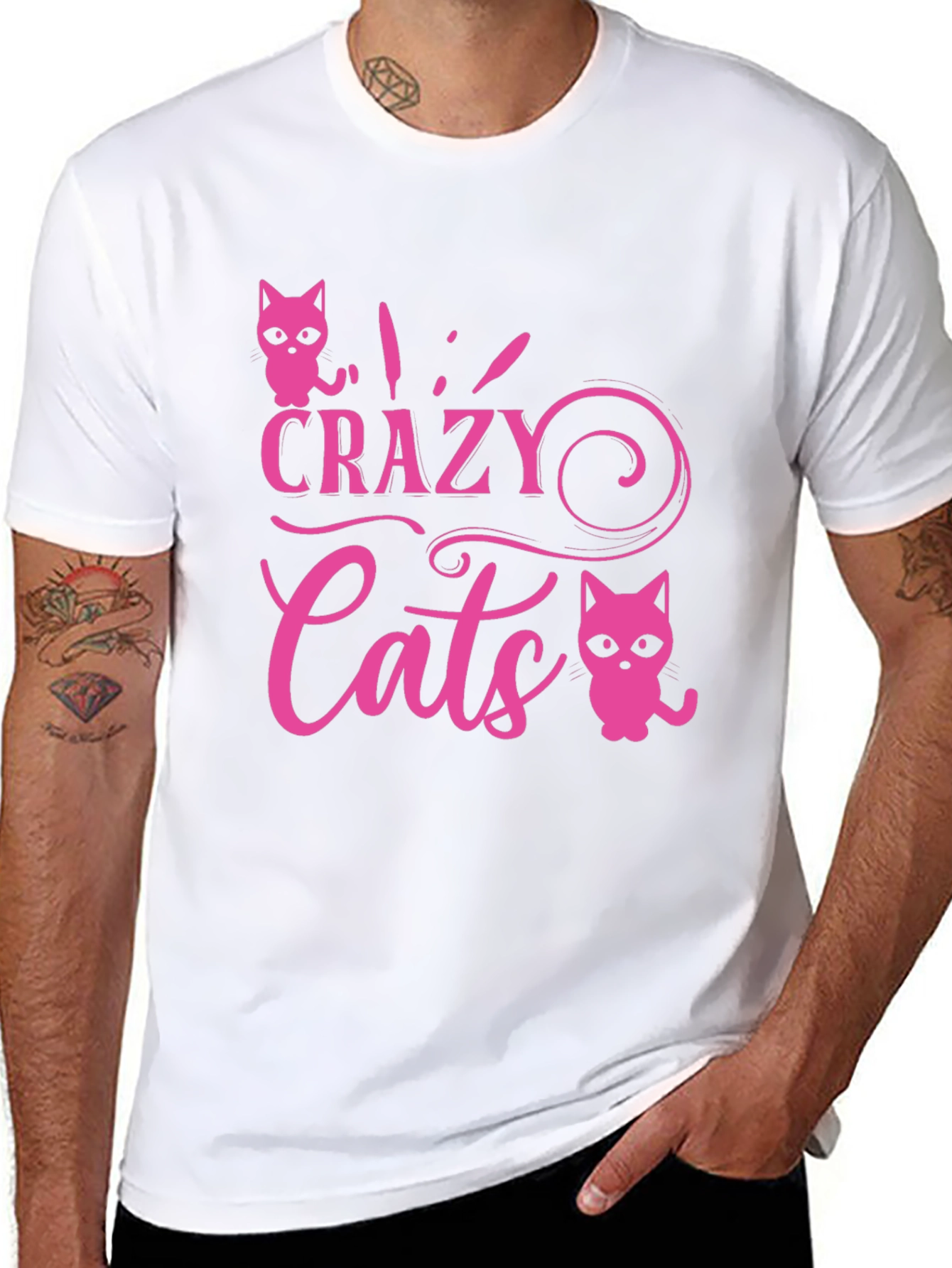 Black Crazy Cats Graphic Tee - Pink view 8