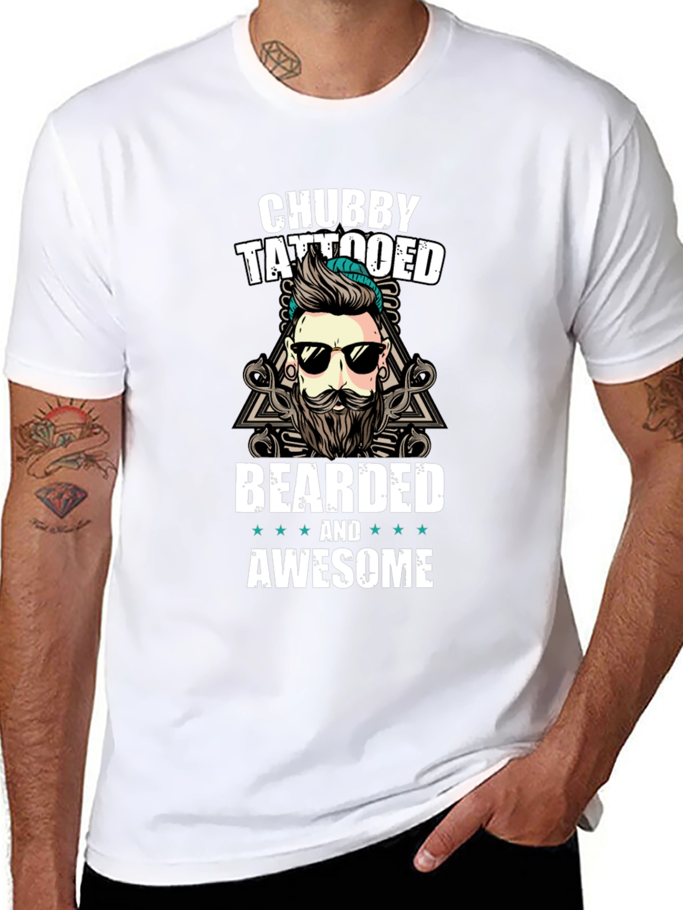 Black Chubby Tattooed Bearded Awesome T-Shirt view 8