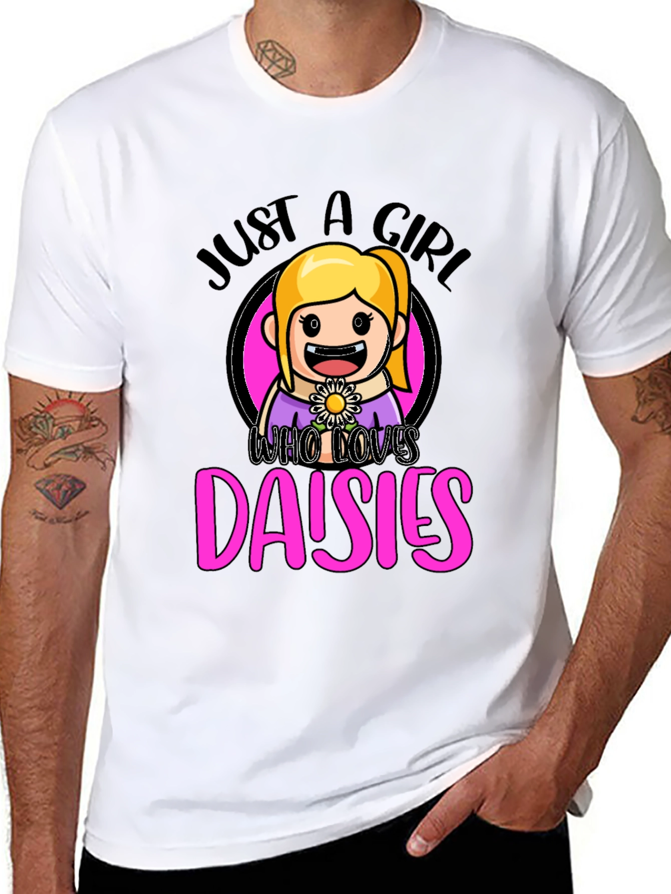 Black Just a Girl Who Loves Daisies Graphic T-Shirt view 8