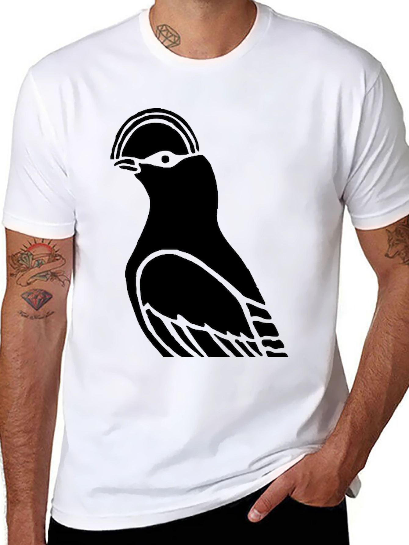 Black Minimalist Bird Graphic Black T-Shirt view 8