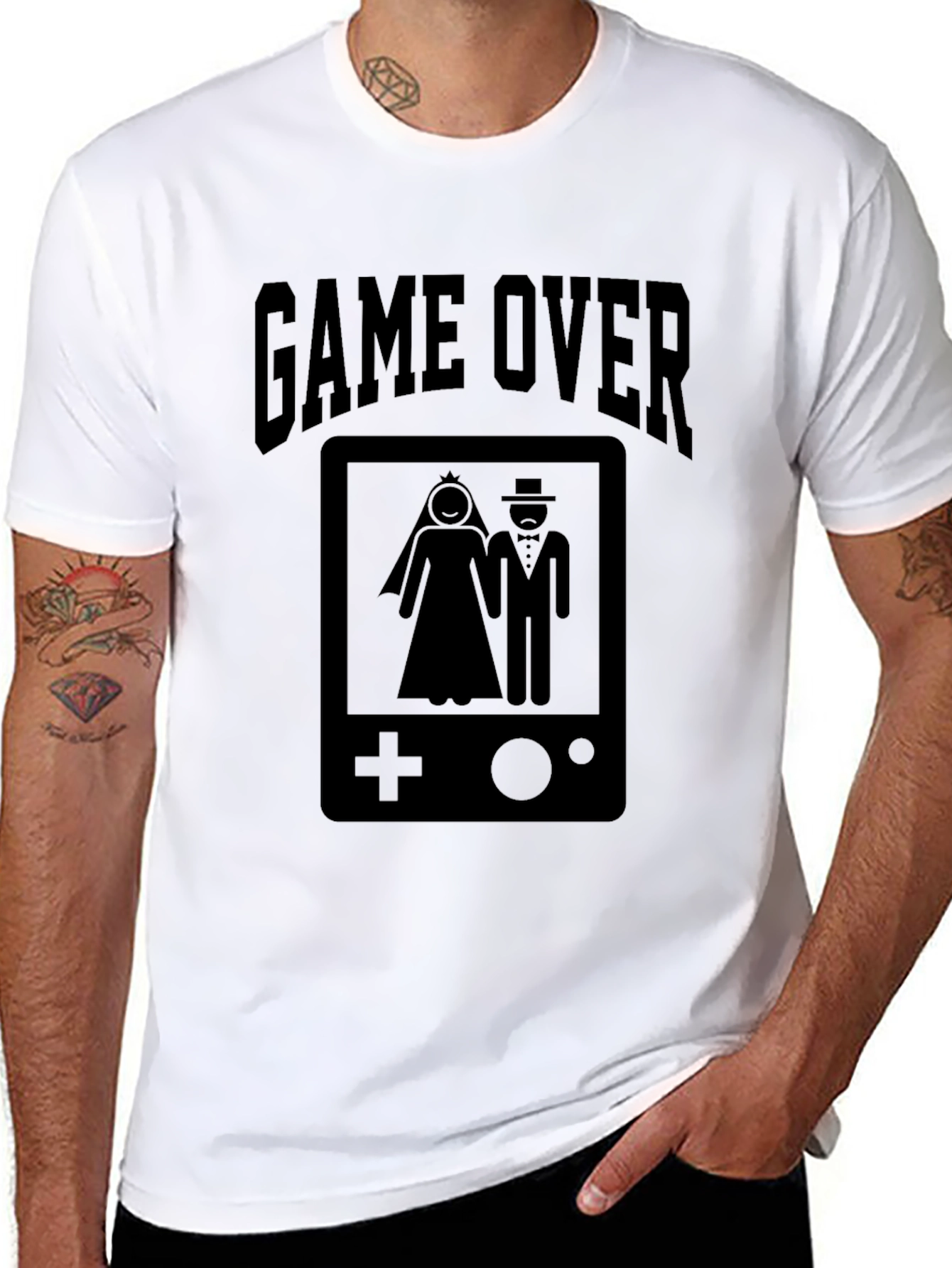 Black Game Over Wedding Gamer T-Shirt - Black view 8