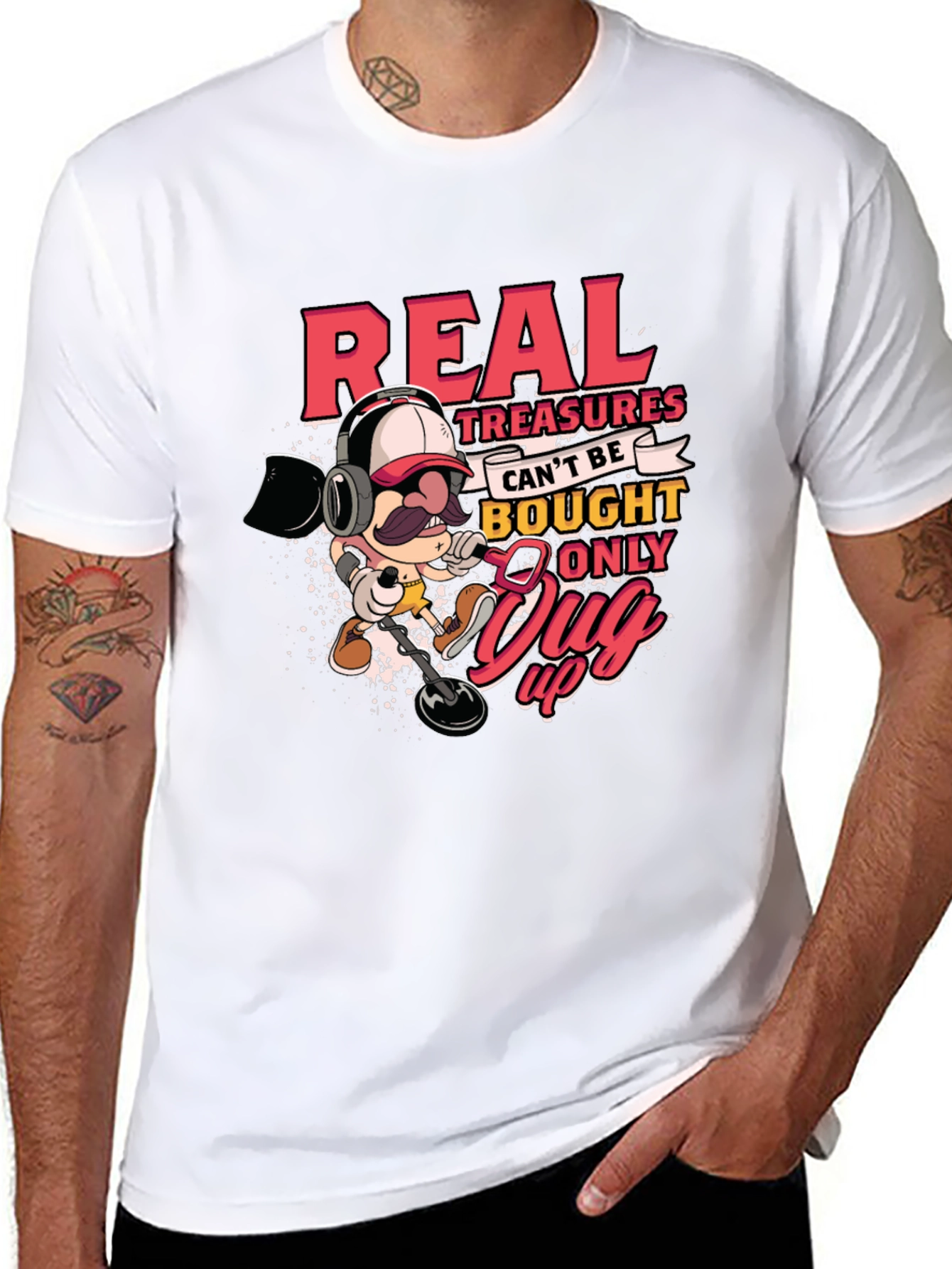 Black Real Treasures Funny Metal Detecting T-Shirt view 8