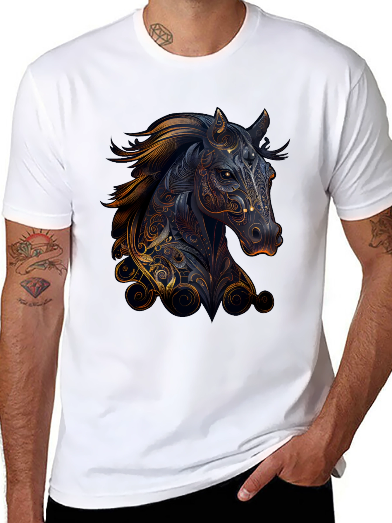 Black Horse Graphic Print Black T-Shirt view 8