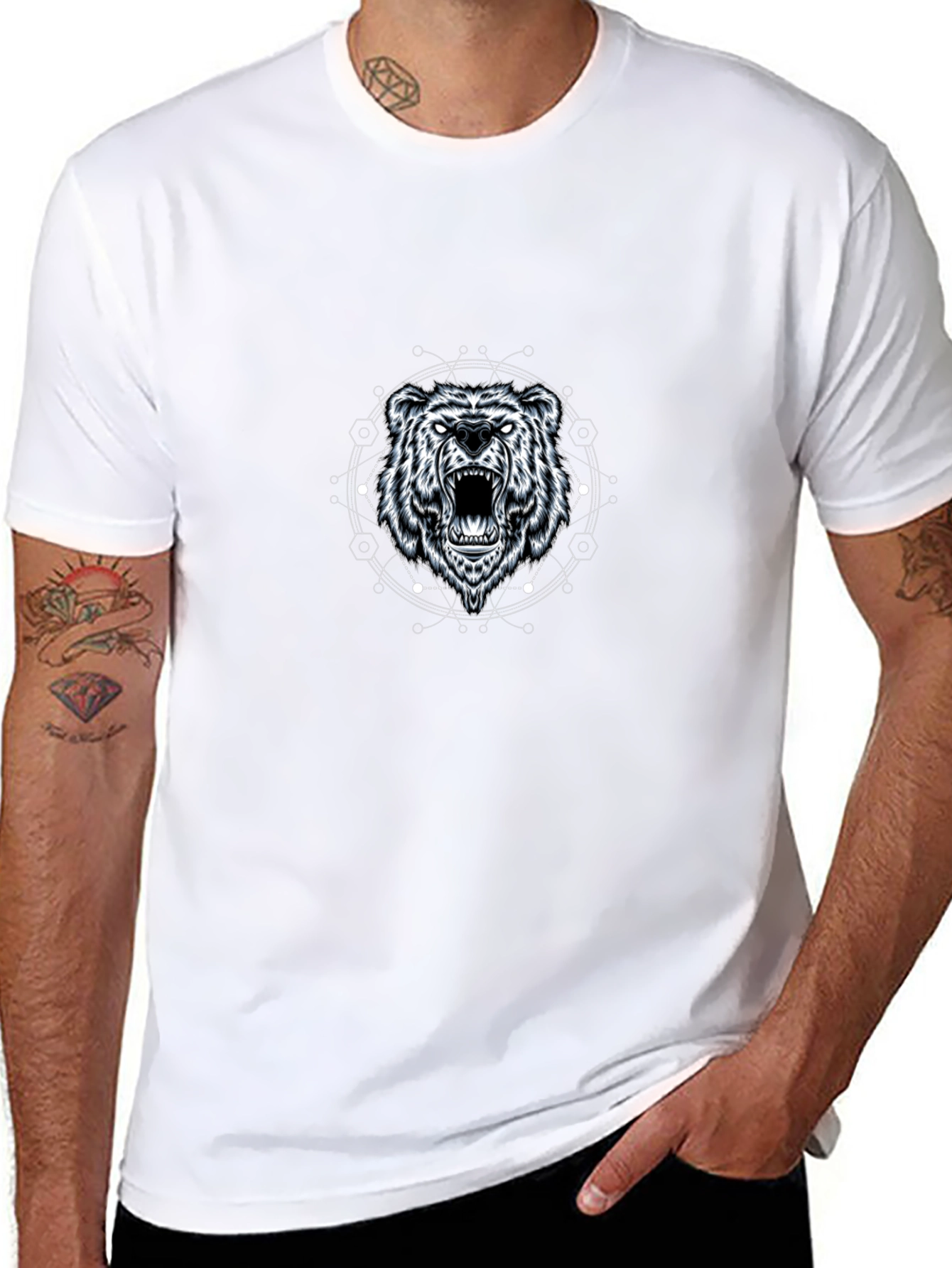 Black Geometric Bear Graphic Tee - Black Cotton Blend view 8