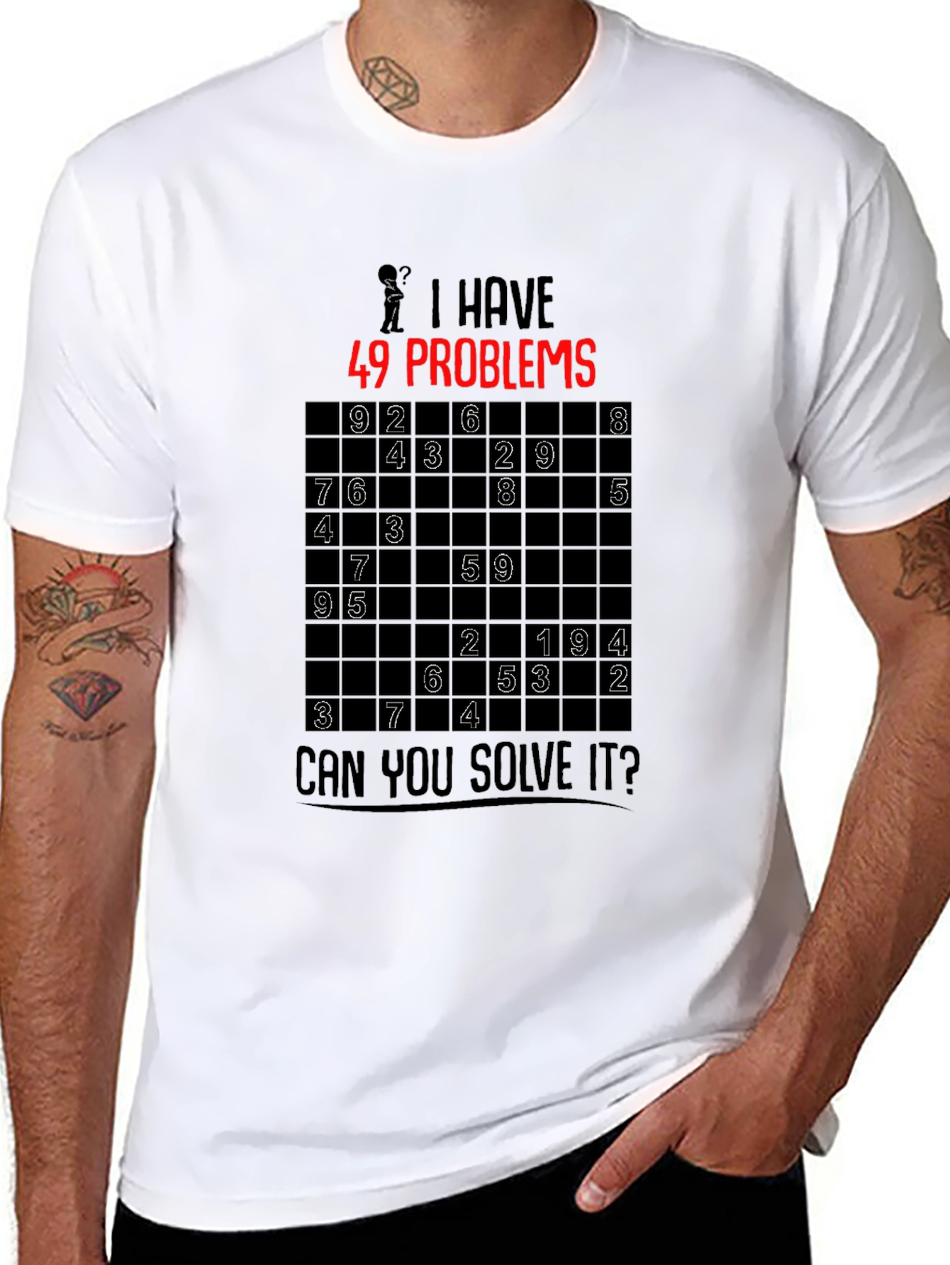 Black 49 Problems Sudoku Graphic T-Shirt view 8