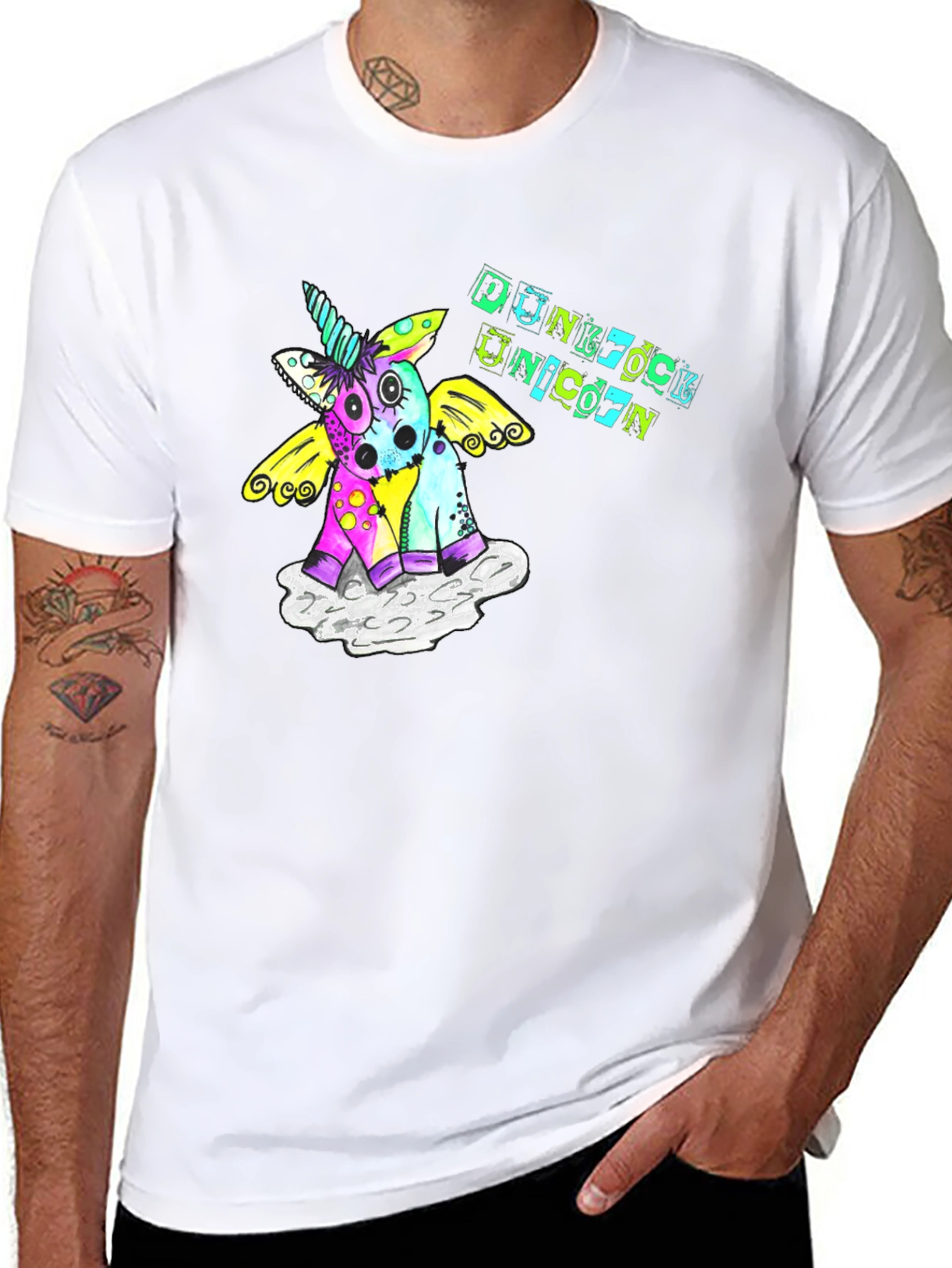 Black Punk Rock Unicorn Graphic Tee - Black view 8