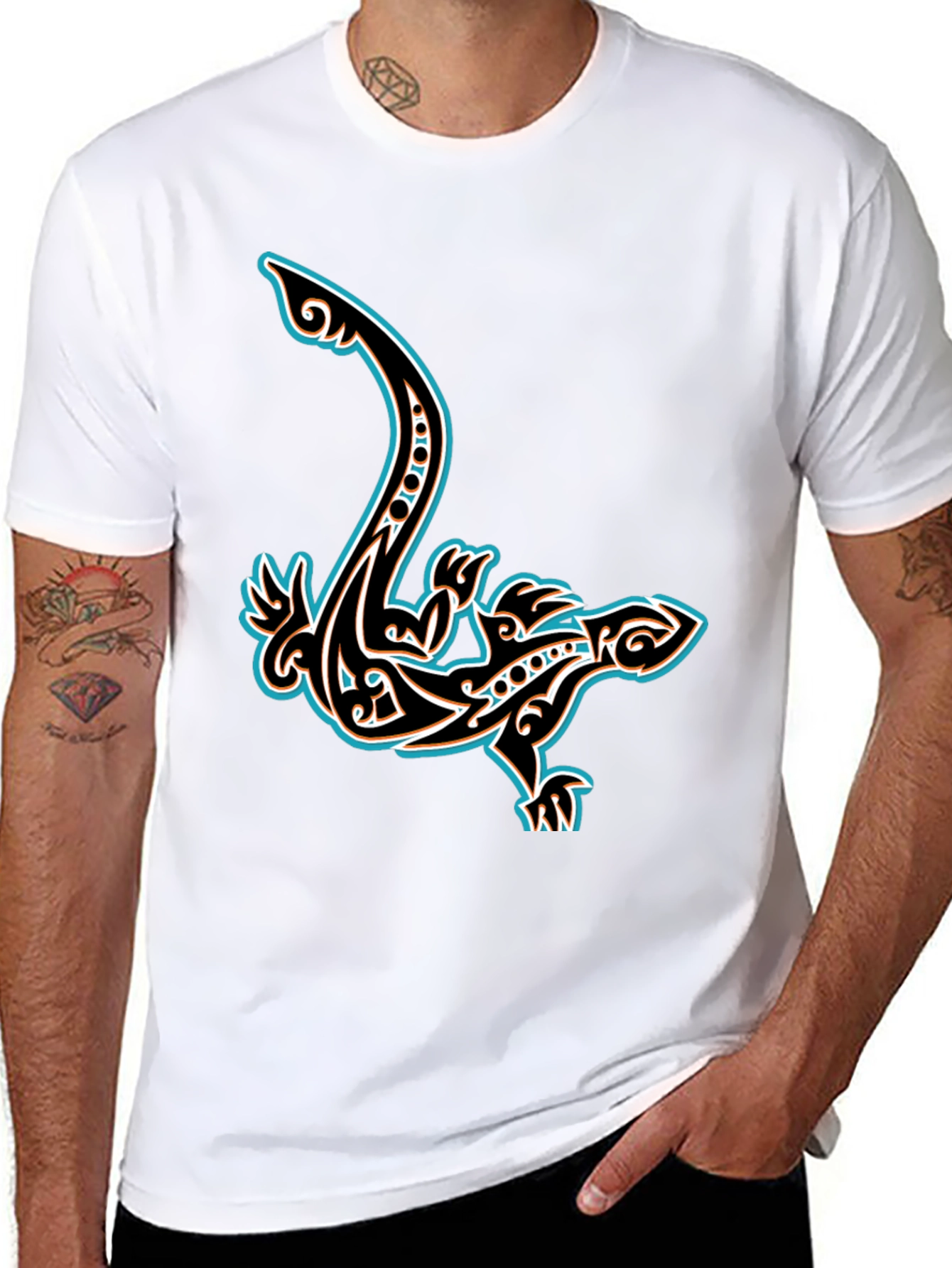 Black Tribal Lizard Graphic T-Shirt - Cool Unique Design view 8