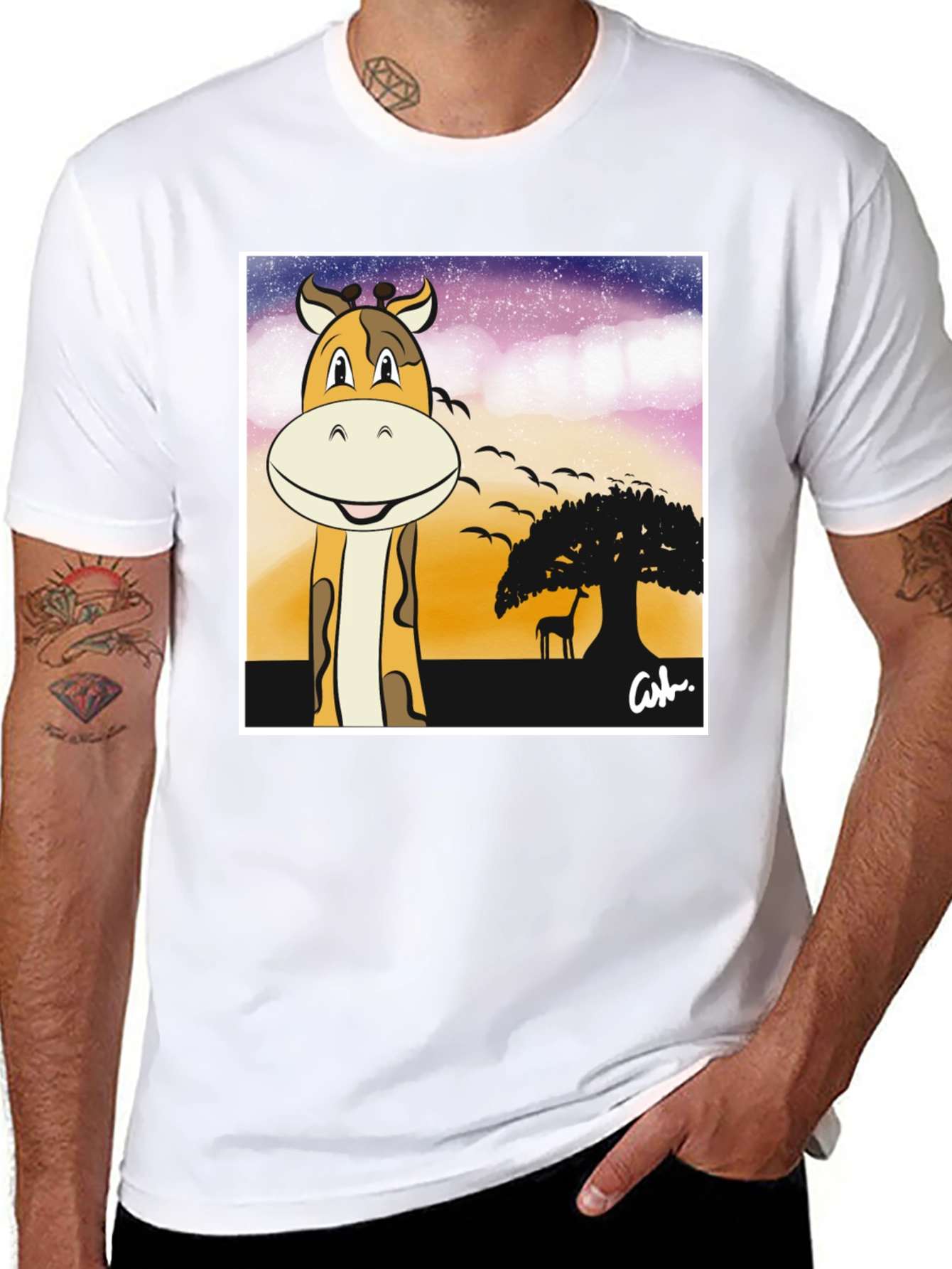 Black Giraffe Safari T-Shirt - Cartoon Design view 8