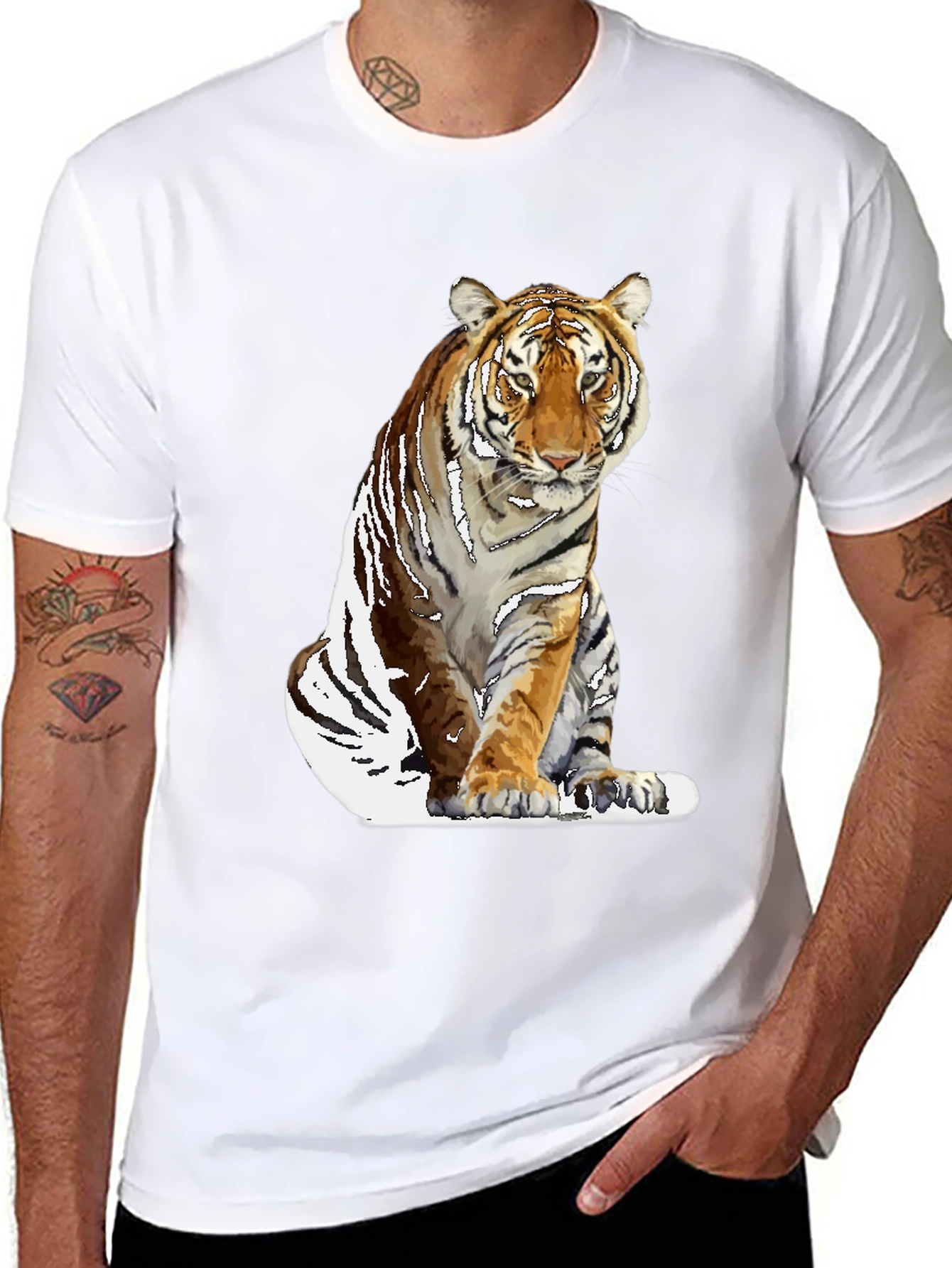 Black Cool Tiger Graphic Black T-Shirt for Men view 8