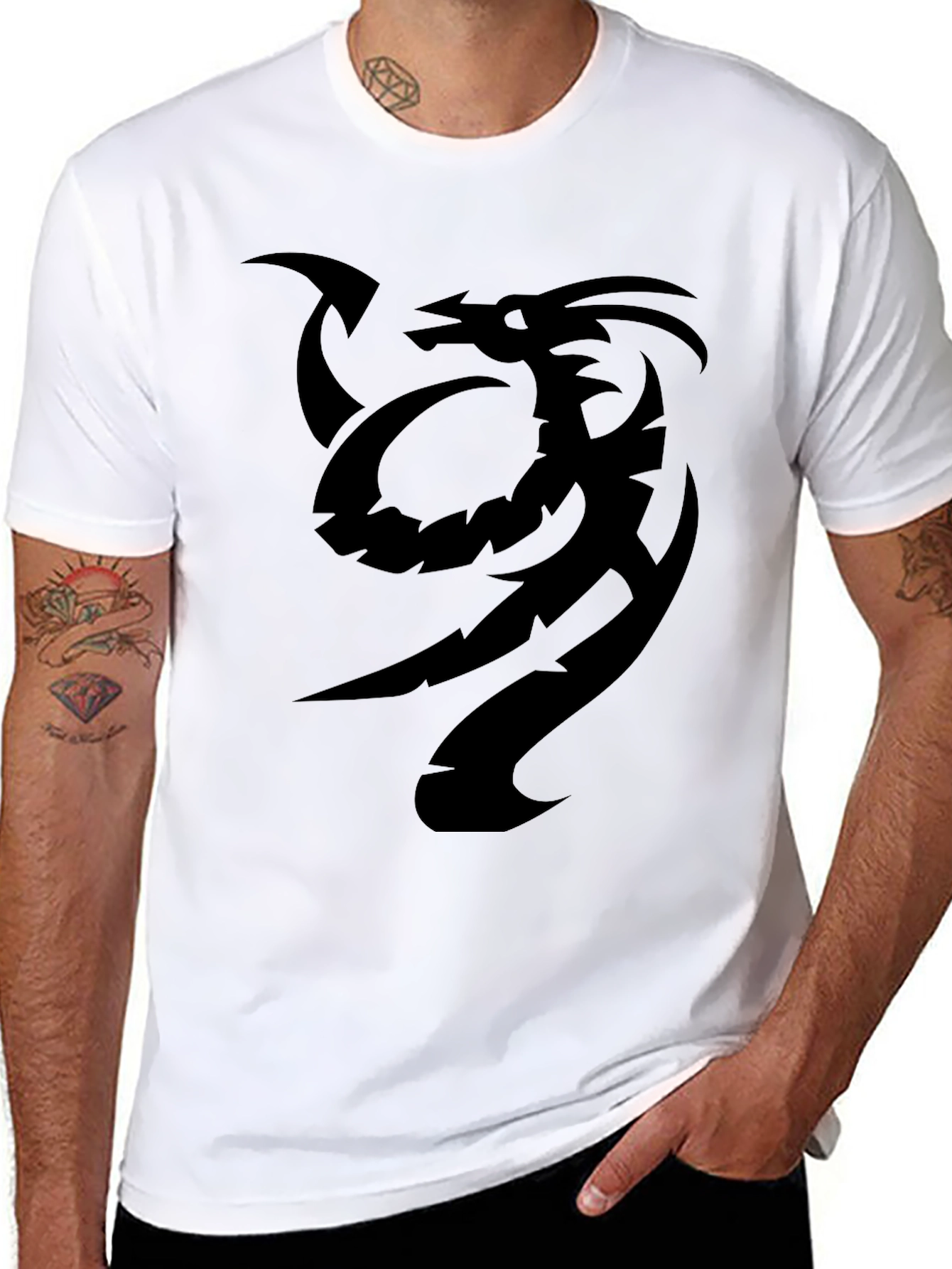 Black Tribal Dragon Graphic Black T-Shirt view 8