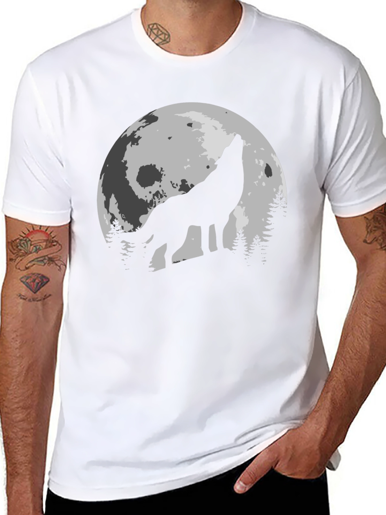 Black Wolf Moon Graphic Tee - Black Cotton Blend view 8