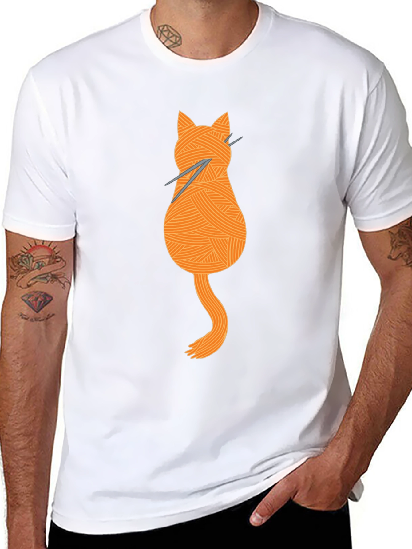 Black Knitting Cat Tee - Yarn Lover's Graphic T-Shirt view 8