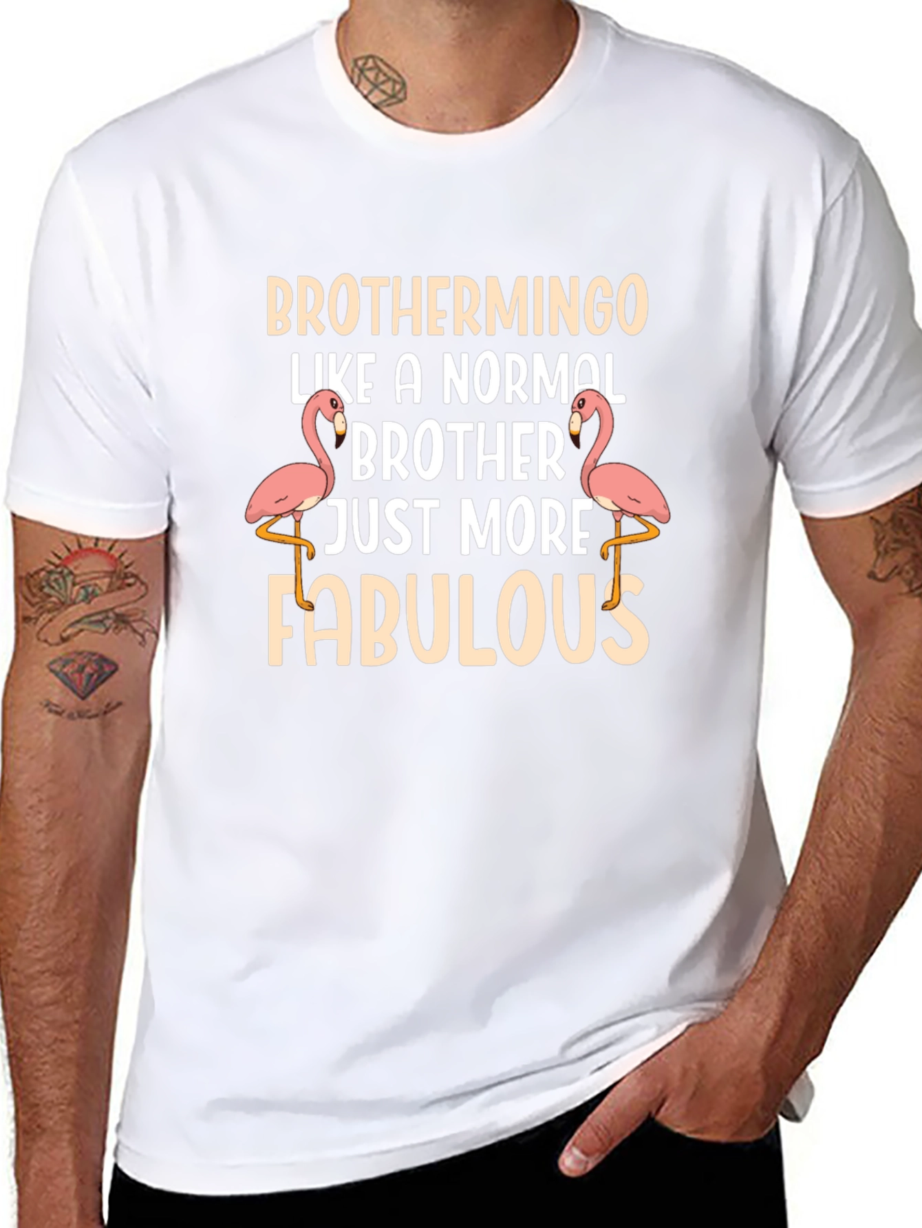 Black Brothermingo T-Shirt: Fabulous Flamingo Brother Tee view 8