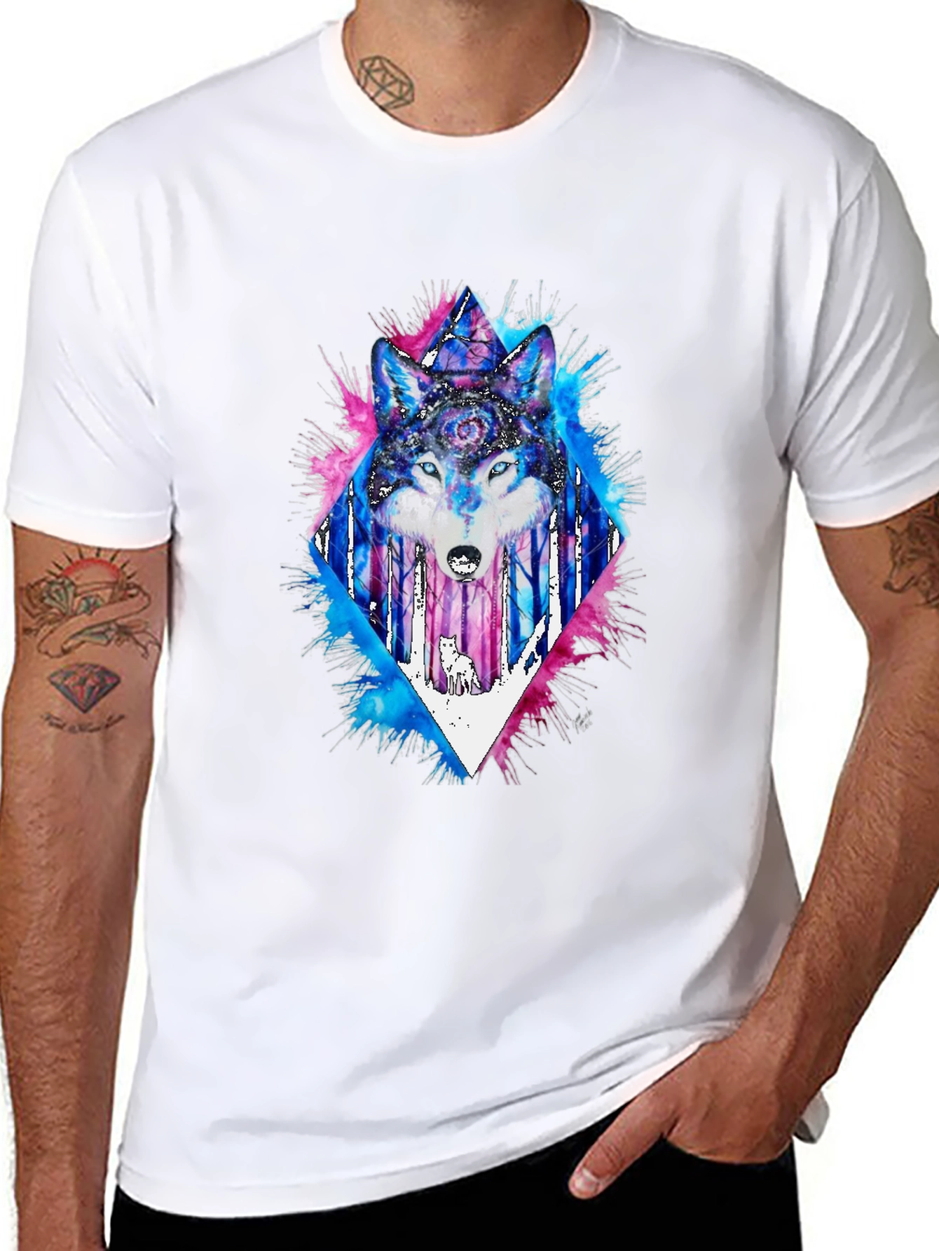 Black Mystic Wolf Graphic Tee - Black Cotton Blend view 8