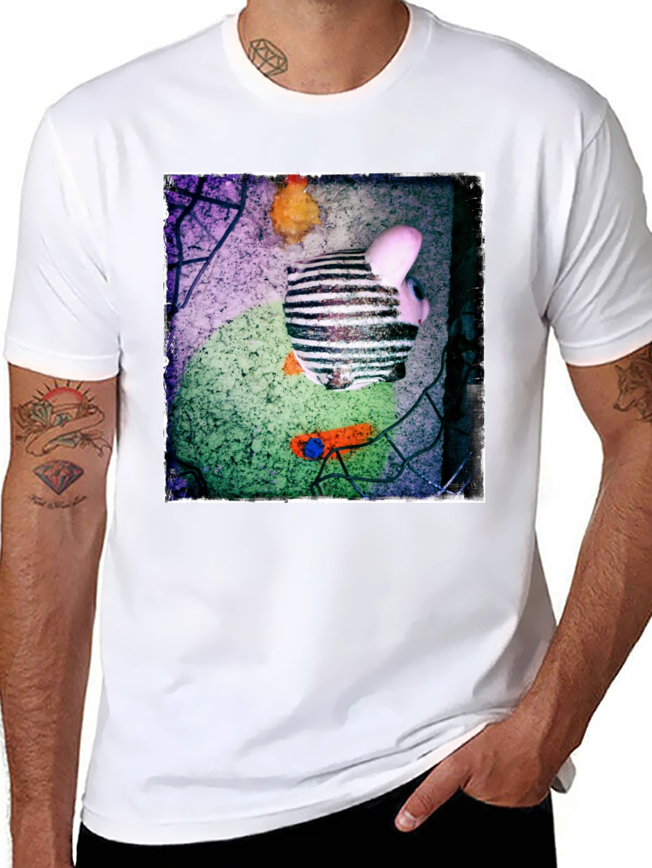 Black Abstract Piggy Bank Graphic Tee - Unique Men's T-Shirt view 8