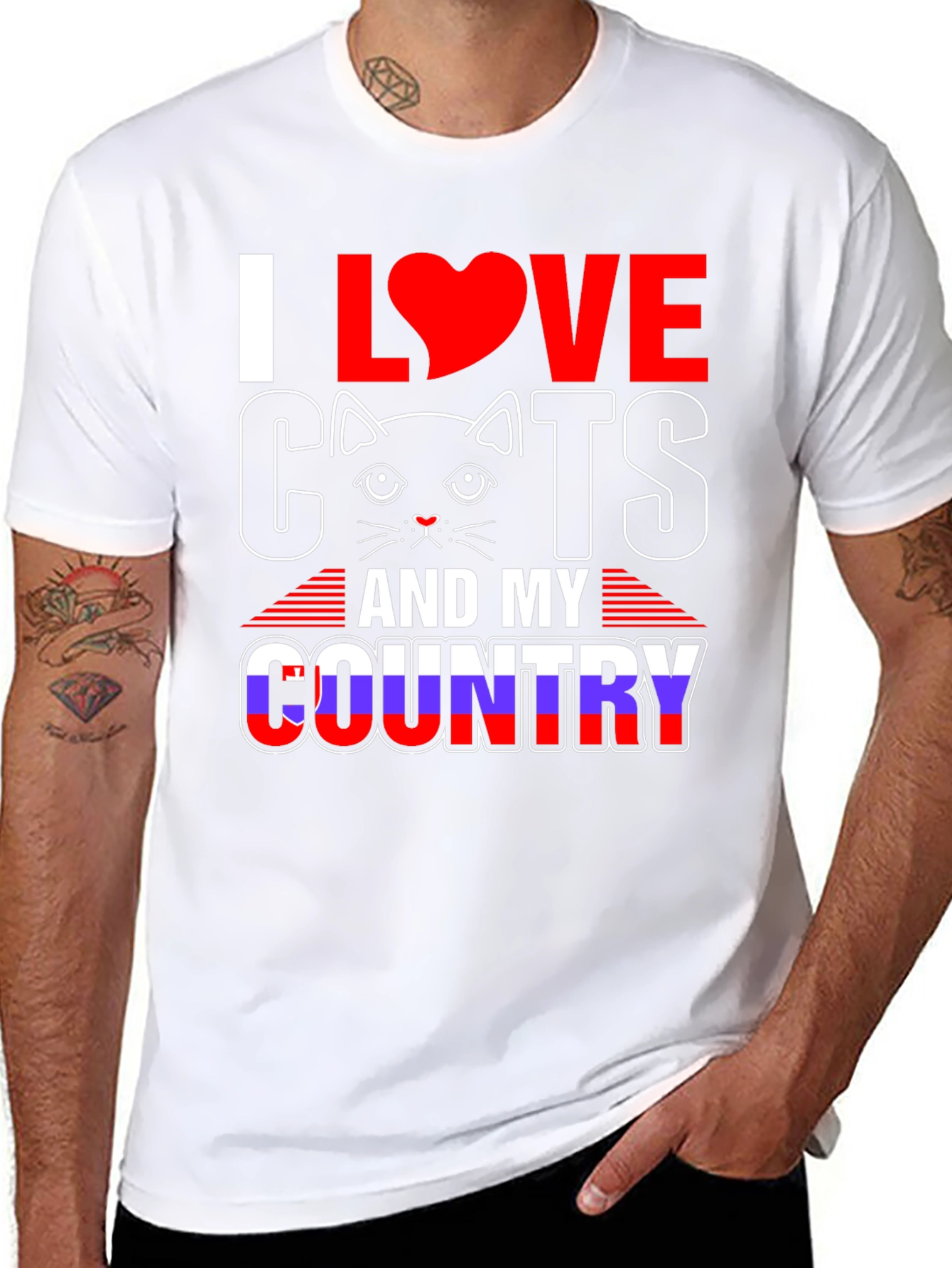 Black I Love Cats and My Country Graphic Tee view 8