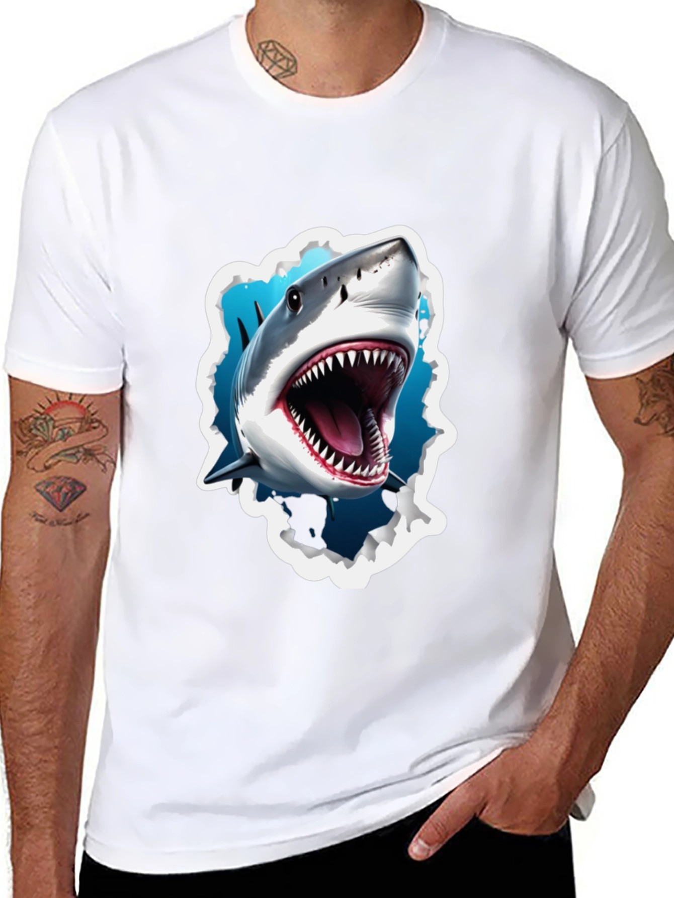 Black Shark Attack Graphic Tee - Bold Black T-Shirt view 8