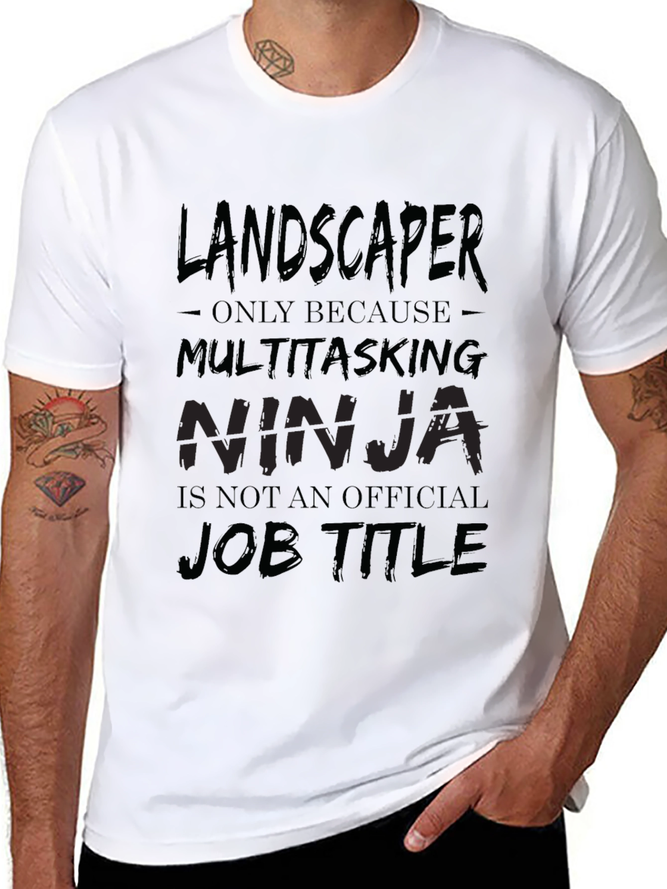 Black Landscaper Ninja Black Cotton T-Shirt view 8