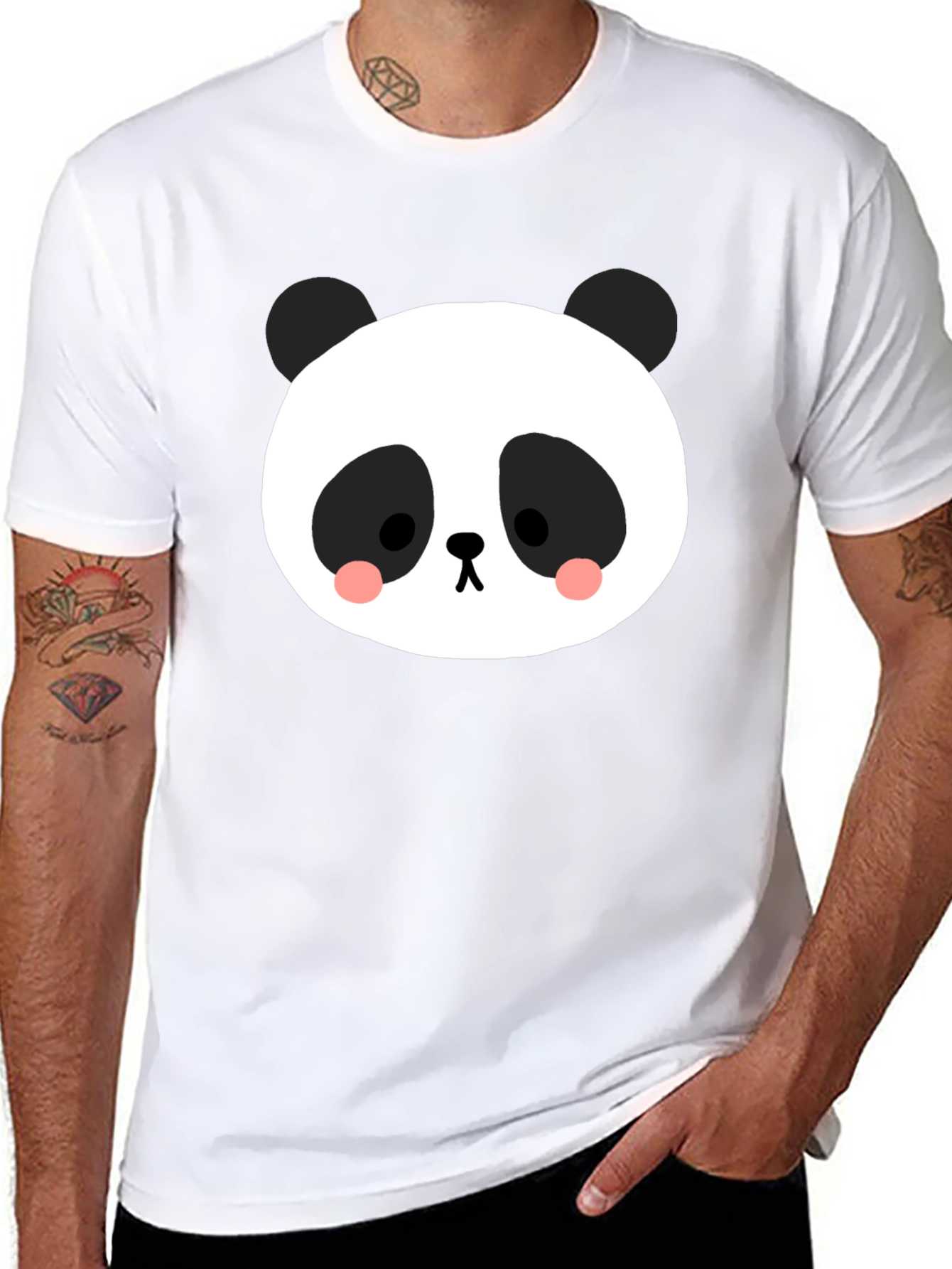 Black Cute Panda Graphic Tee - Black Cotton Blend view 8