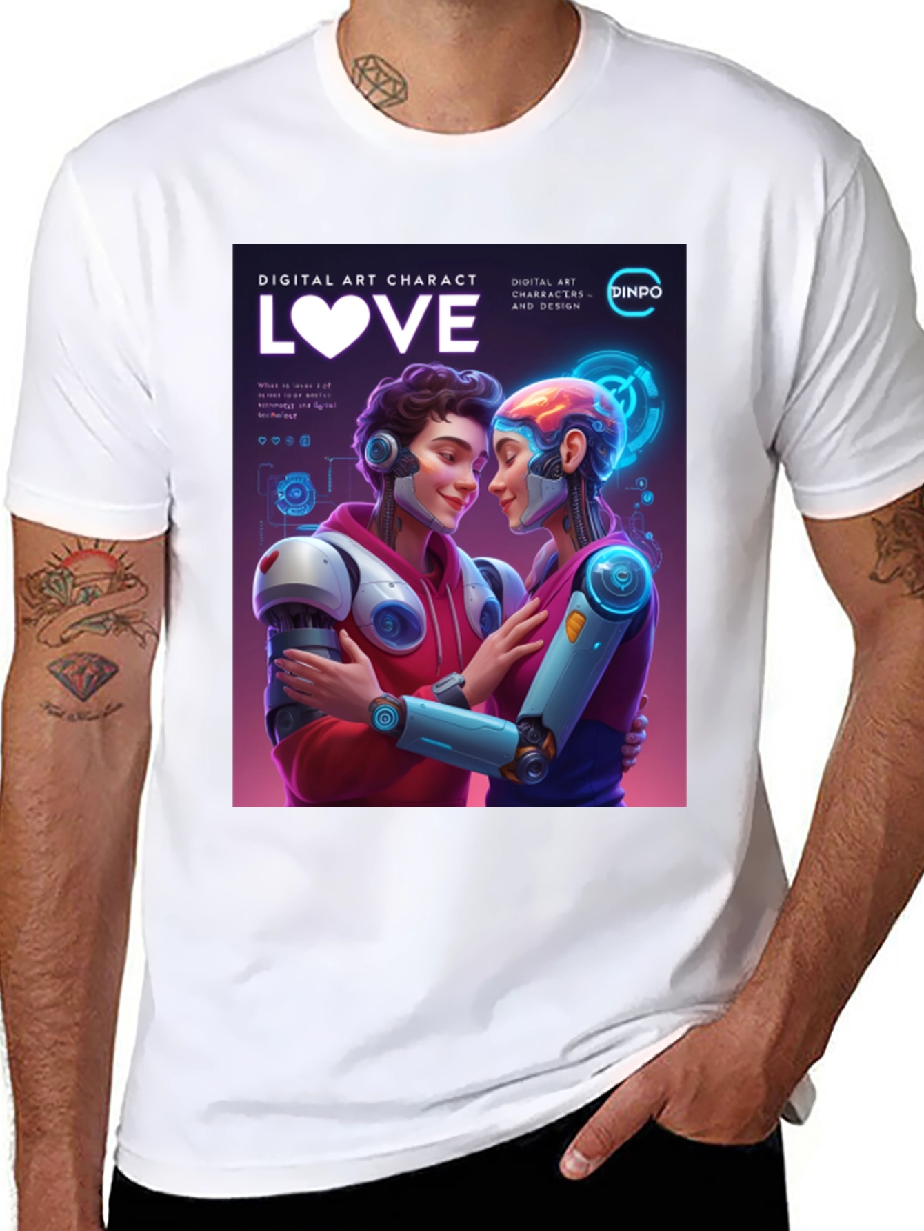 Black Robotic Love T-Shirt - Digital Art Character Design view 8