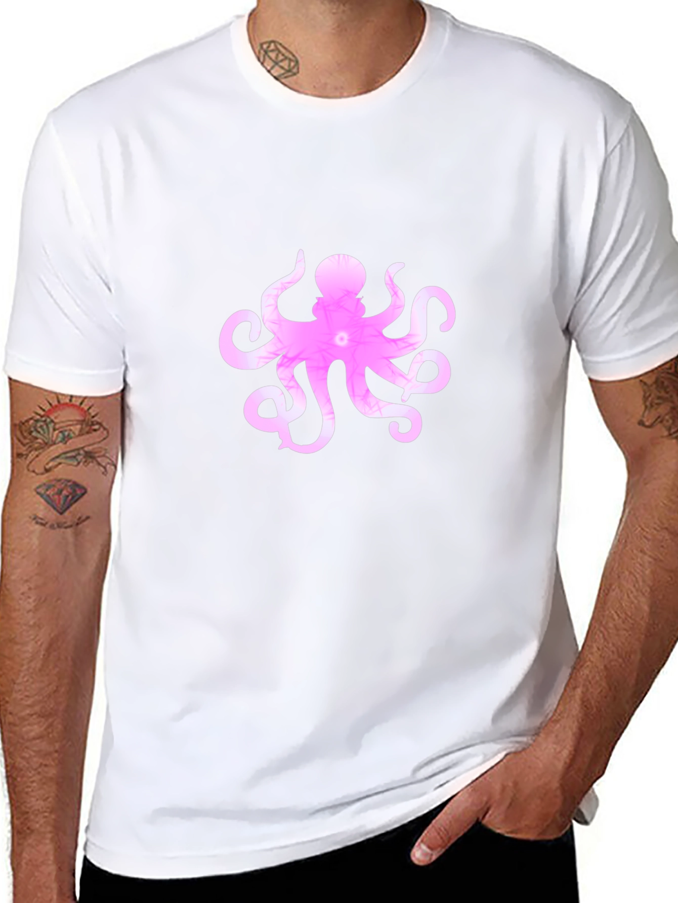 Men's Black T-Shirt with Pink Octopus Design - 8