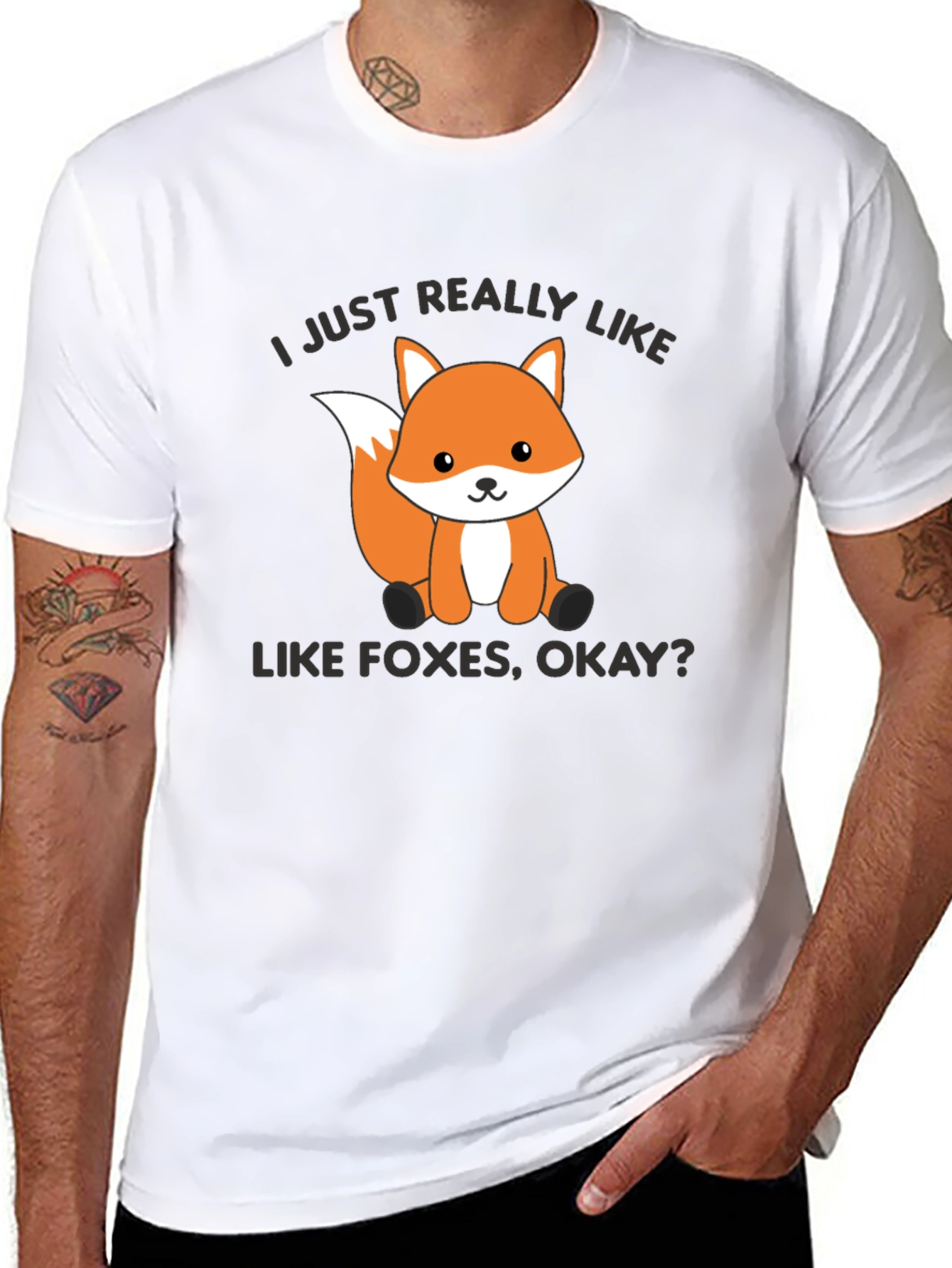Black Cute Fox Graphic T-Shirt - I Just Really Like Foxes, Okay? view 8