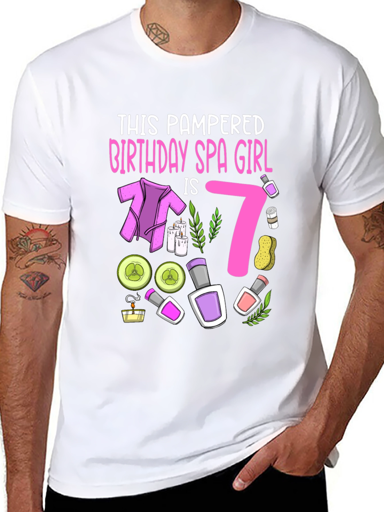 Black Pampered Birthday Spa Girl 7th Birthday T-Shirt view 8