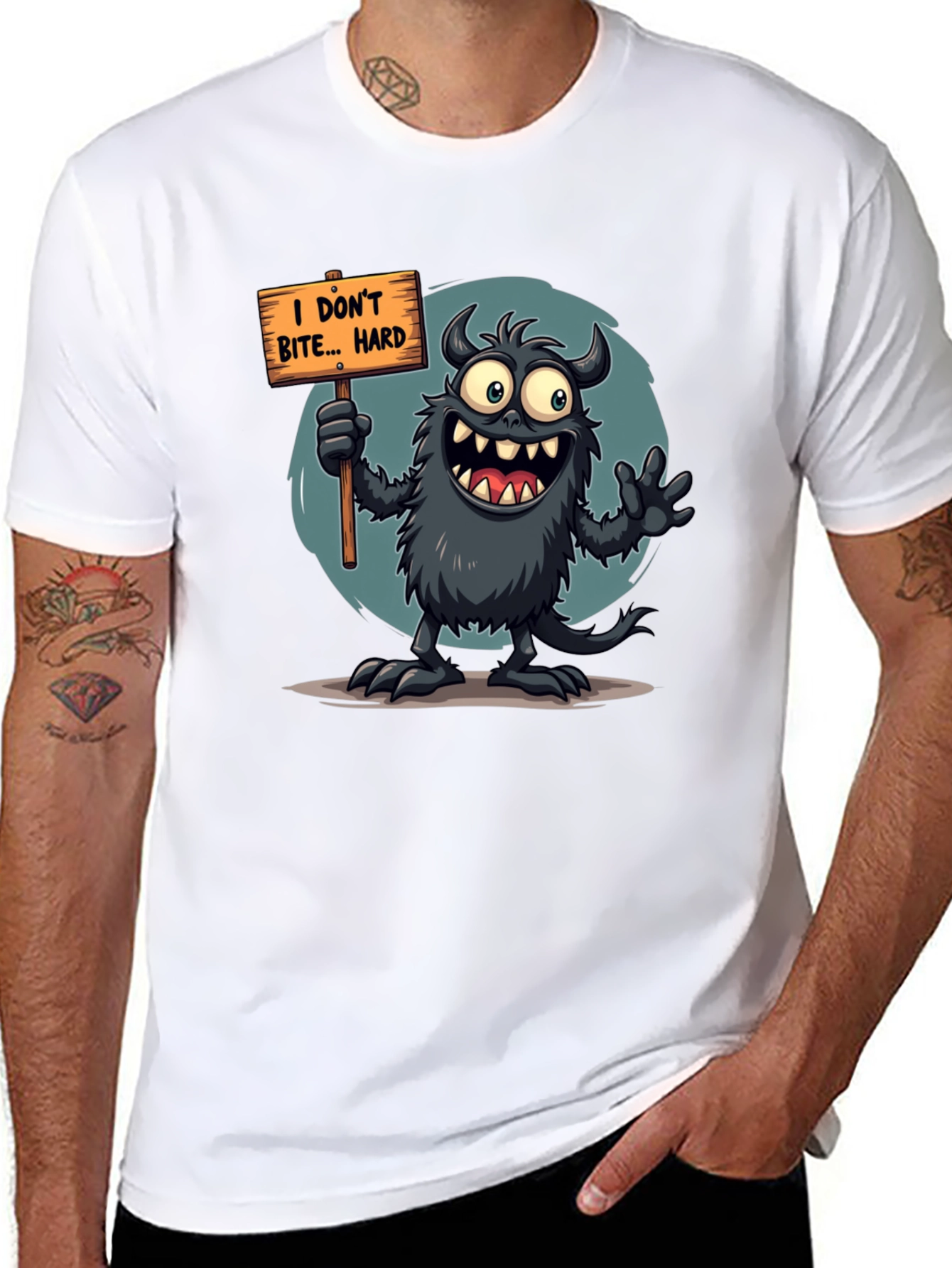 Black Funny Monster Graphic Tee - "I Don't Bite... Hard" view 8