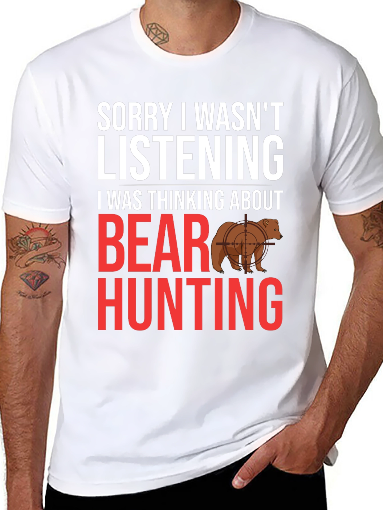 Black Funny Bear Hunting T-Shirt - Sorry Not Listening view 8