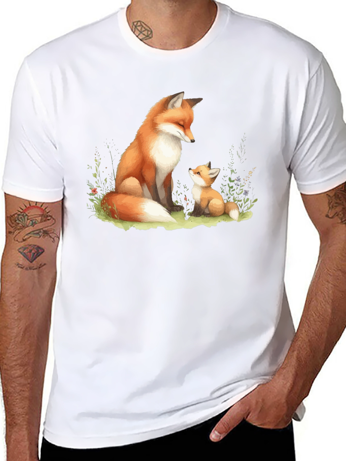 Black Fox & Cub Graphic Tee - Soft Cotton Blend Shirt view 8