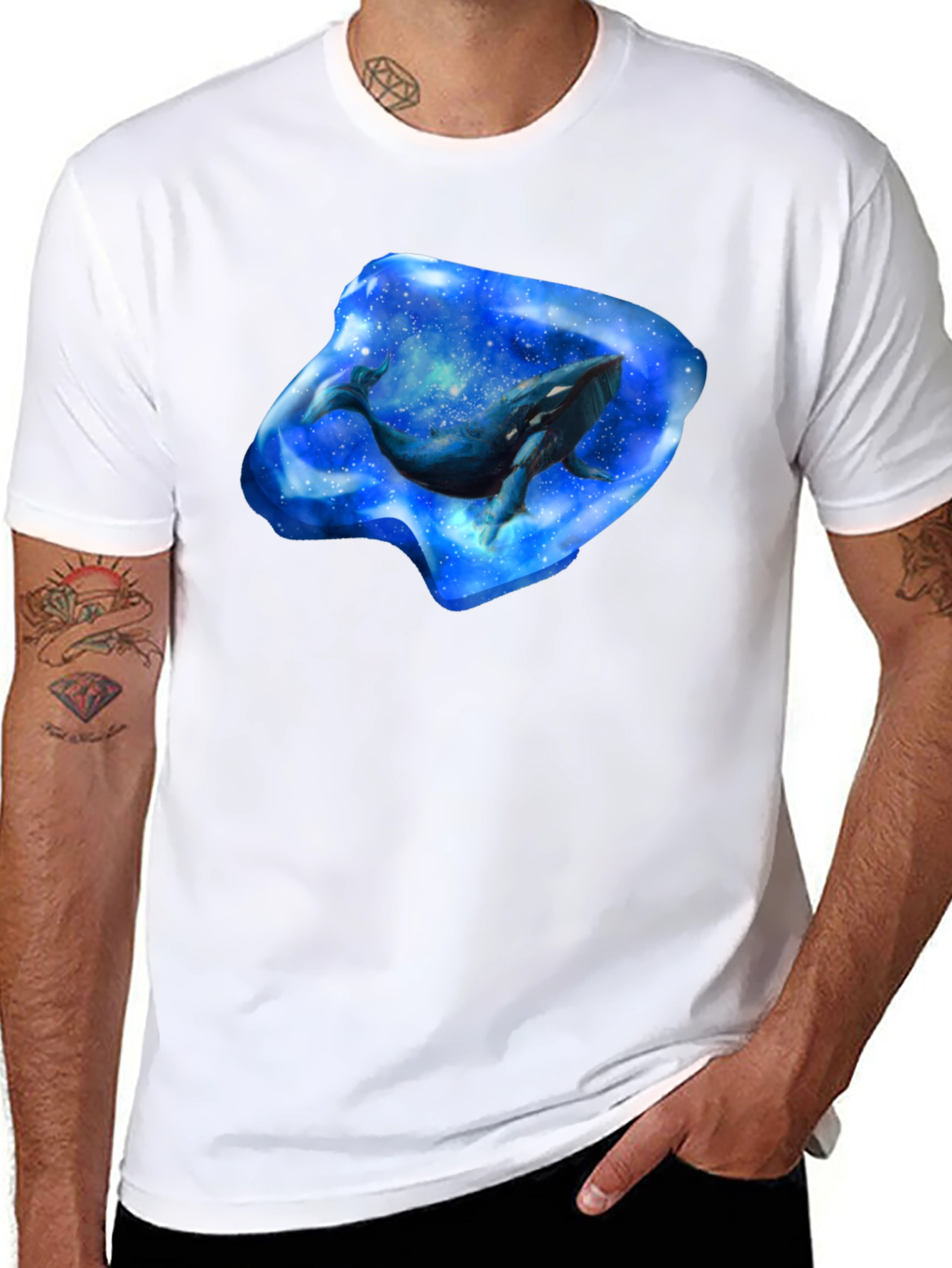 Whale Galaxy Graphic Black T-Shirt - 8
