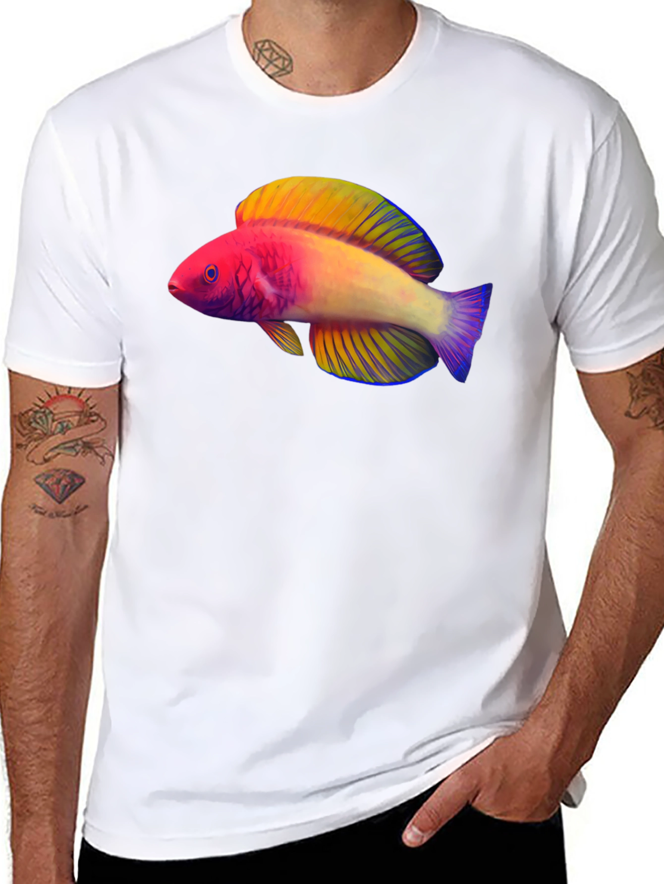 Black Colorful Fish Graphic T-Shirt view 8